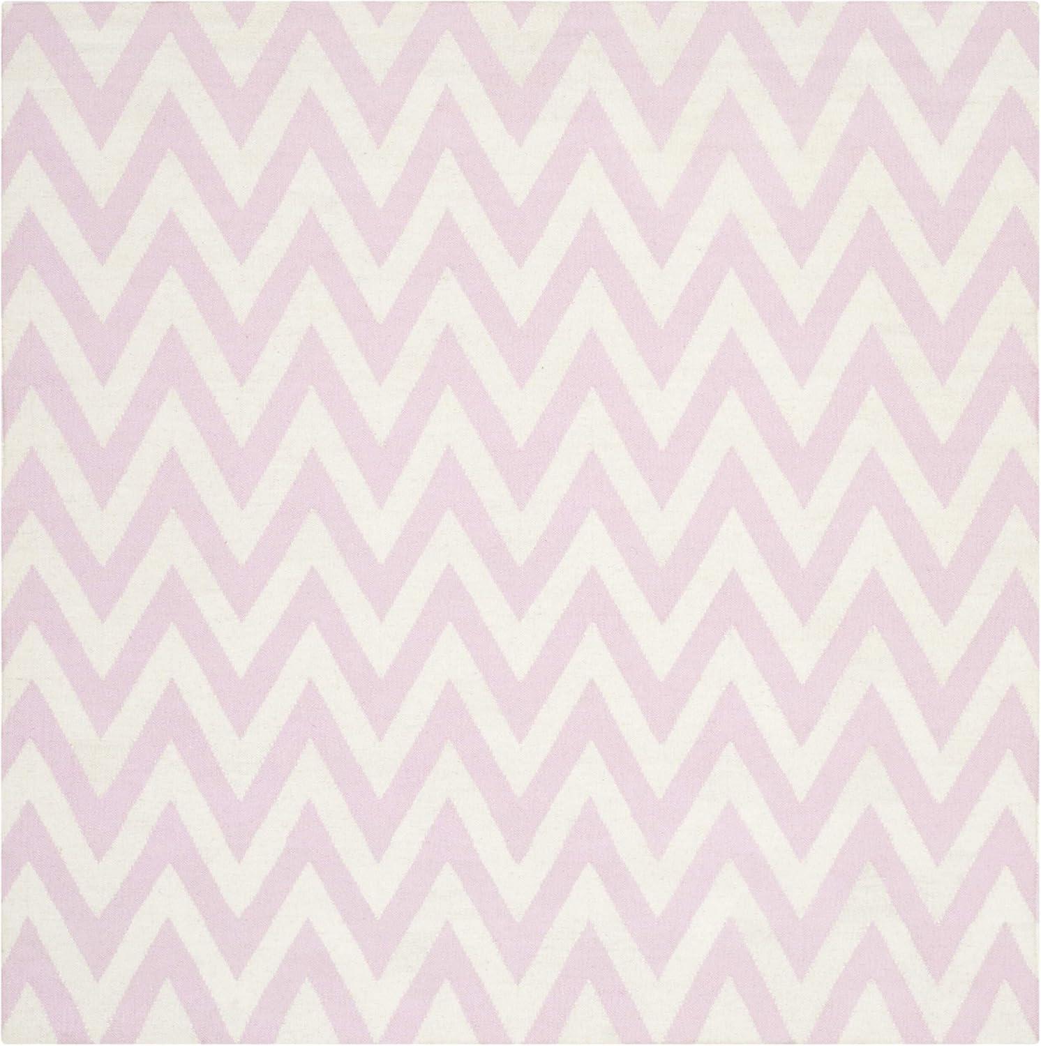 SAFAVIEH Dhurrie Bentley Chevron Zigzag Wool Area Rug, Pink/Ivory, 6' x 6' Square