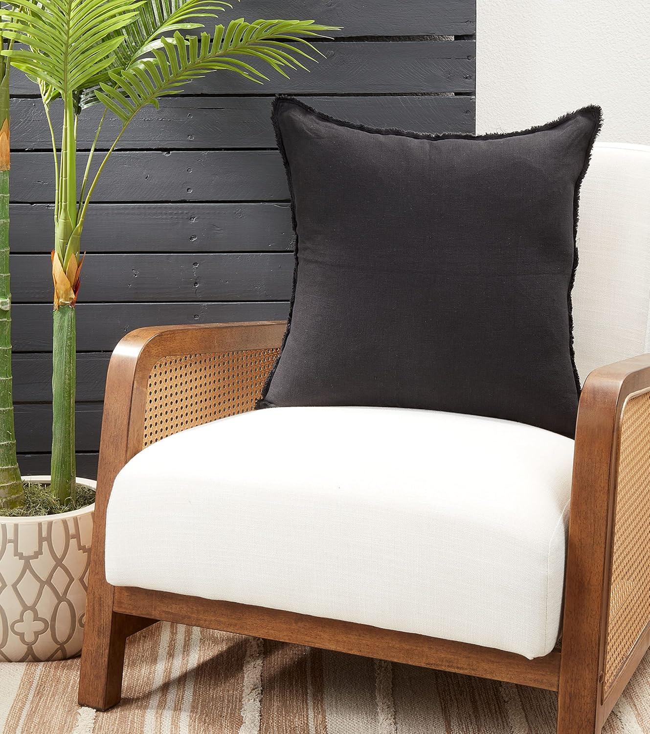 Saro Graciella Collection Linen Reversible Throw Pillow