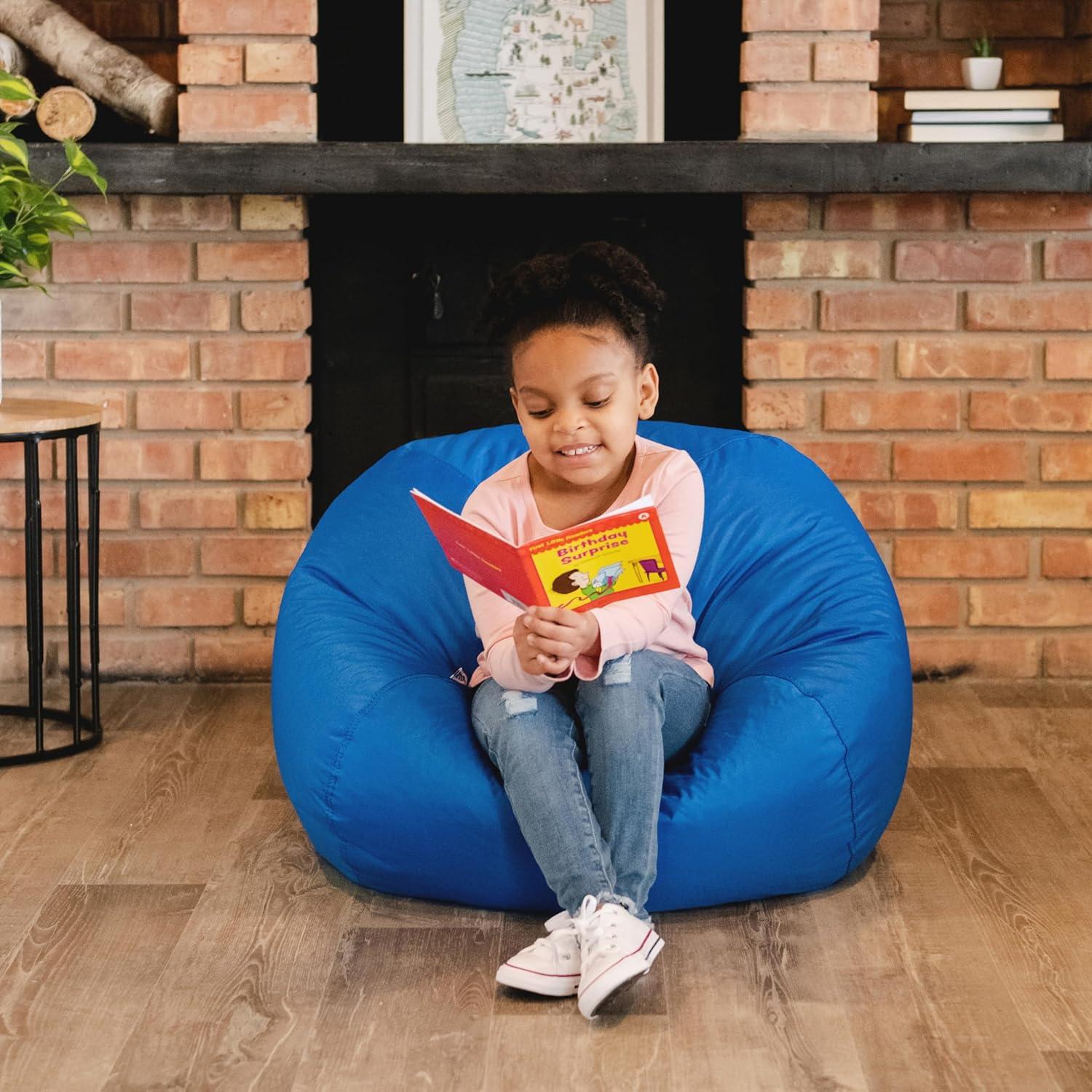 Sapphire Blue Polyester Bean Bag Chair with Removable Cover