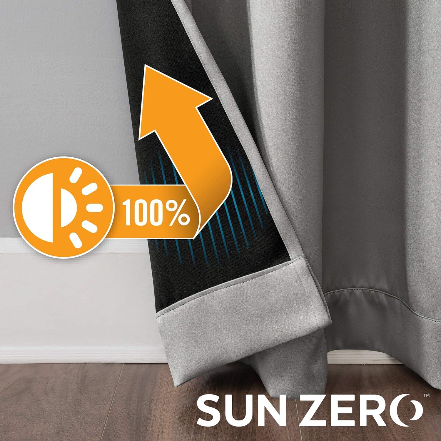 Sun Zero Nordic 2-pack Theater Grade Extreme 100% Blackout Grommet Curtain Panel Pair, 52" x 84", Silver