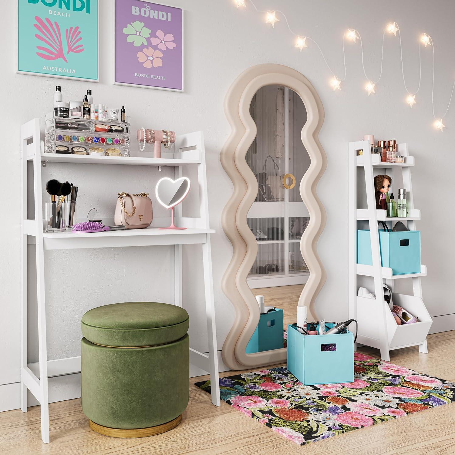 Kids' Desk with Ladder Shelf Storage White - RiverRidge Home: MDF Art Desk, Creative Writing, Toddler & Kids Desks