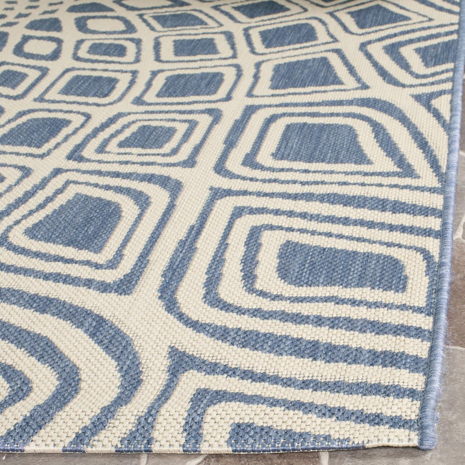 SAFAVIEH Courtyard Thane Nautical Indoor/Outdoor Area Rug, 5'3" x 7'7", Blue/Beige