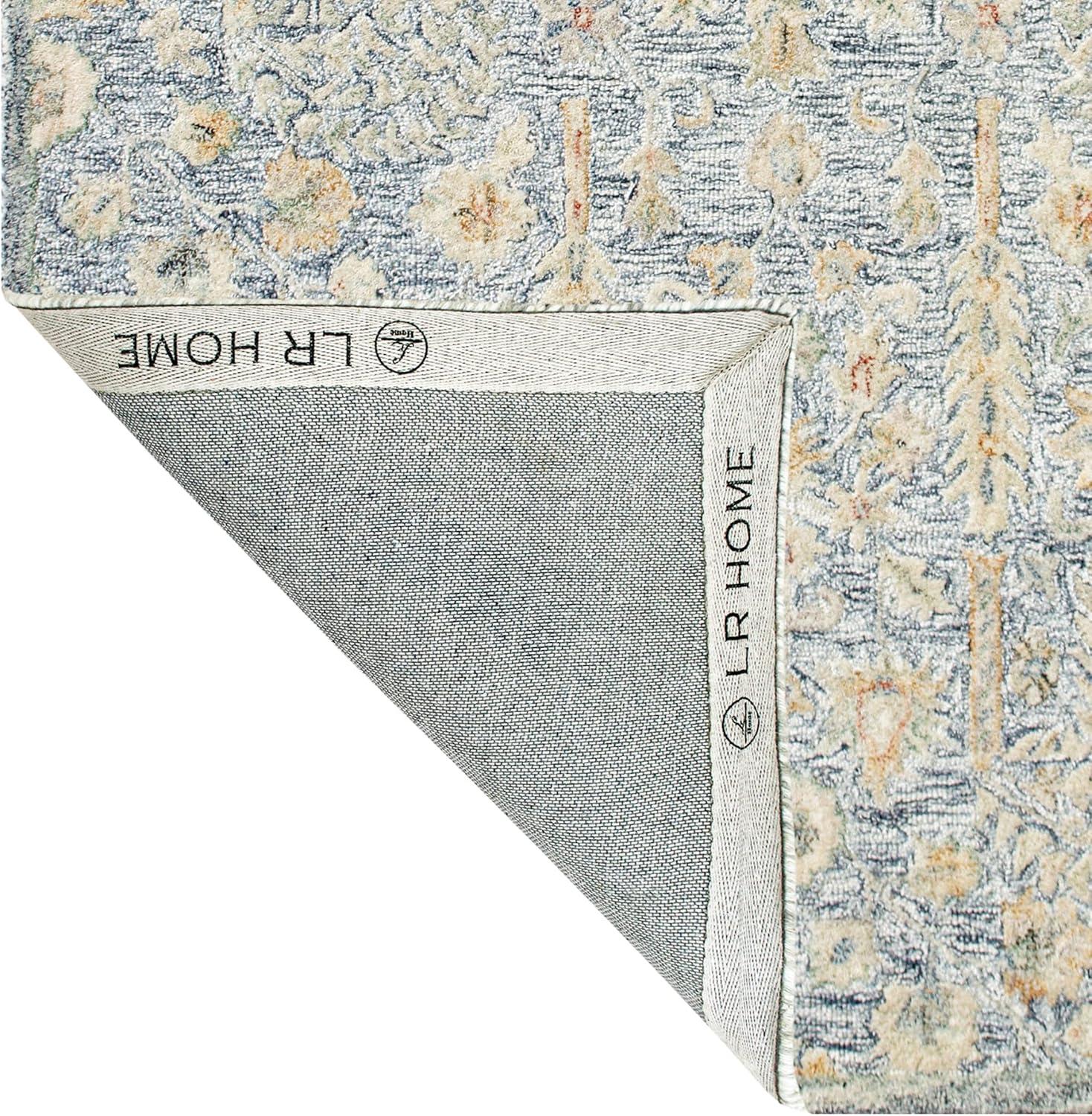 LR Home Viane Blythe Blue/Taupe Vintage Floral Wool Area Rug, 9' x 12'