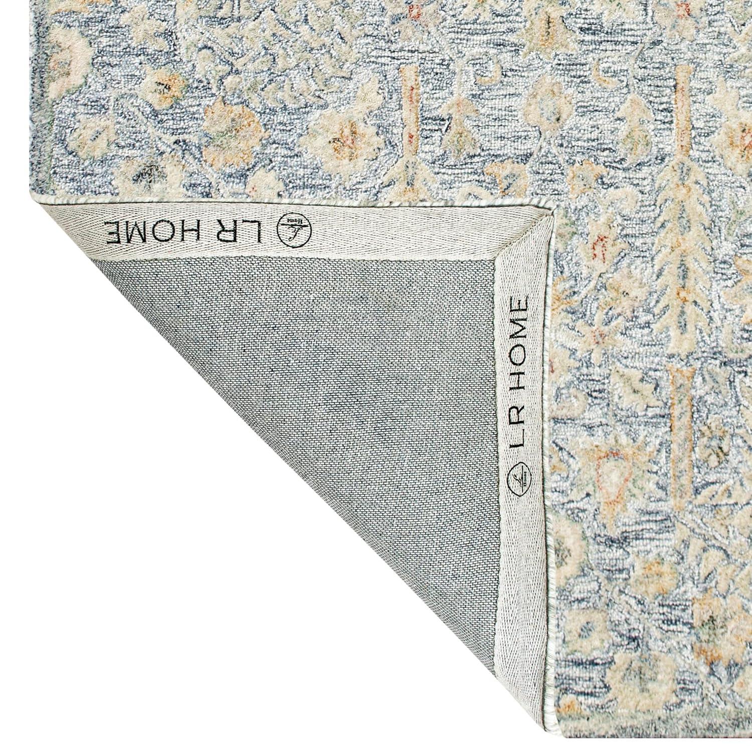 LR Home Viane Blythe Blue/Taupe Vintage Floral Wool Area Rug, 9' x 12'