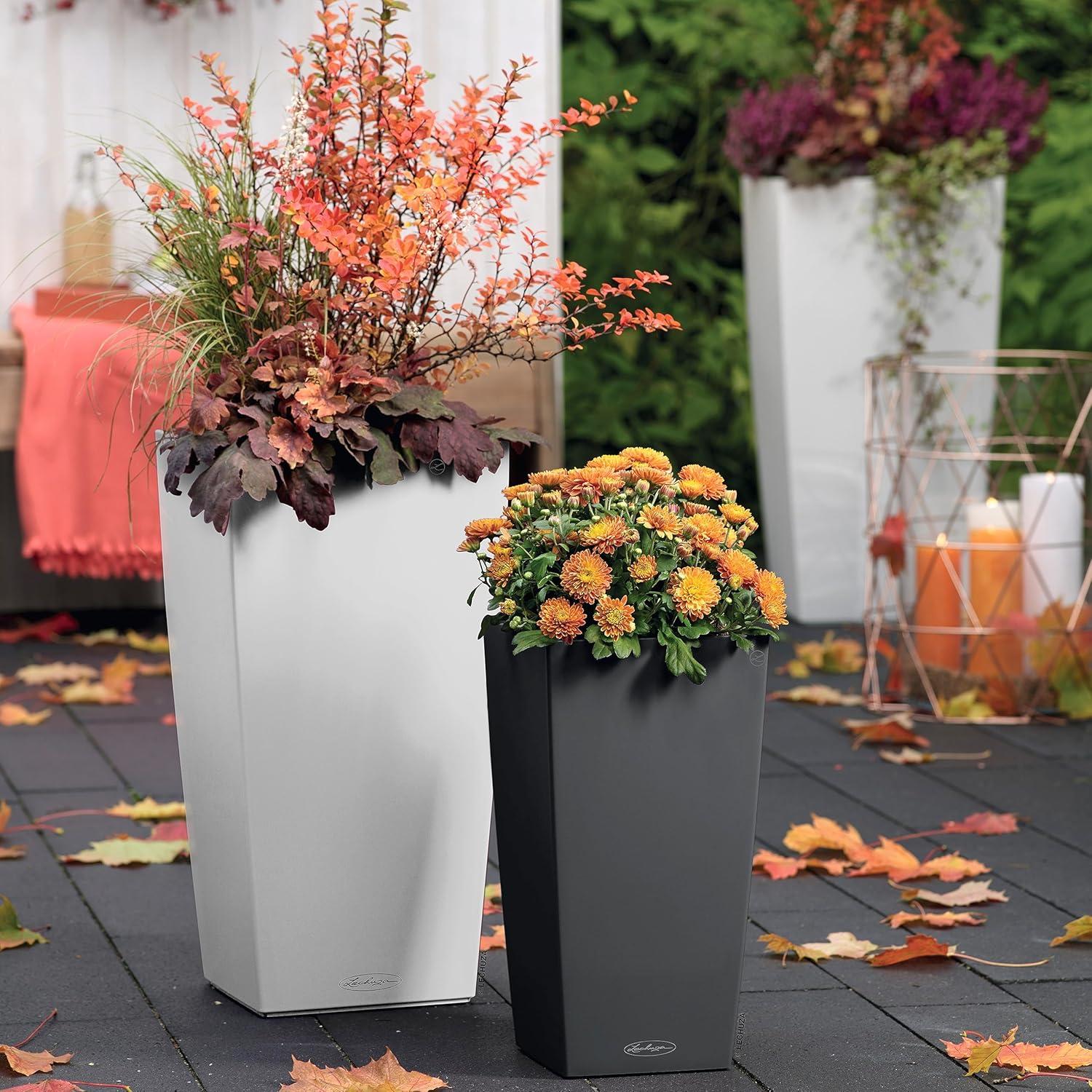 Lechuza USA 22” Gray Cubico Outdoor Planter with Water Reservoir