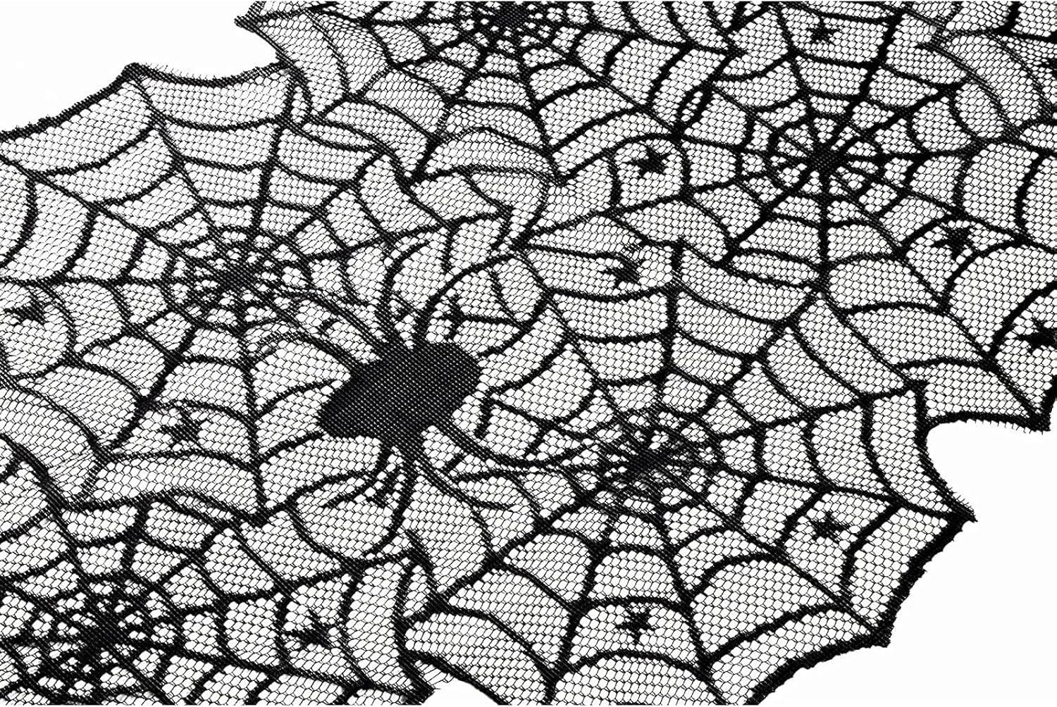 Black Lace Spider Web Table Runner Set for Halloween