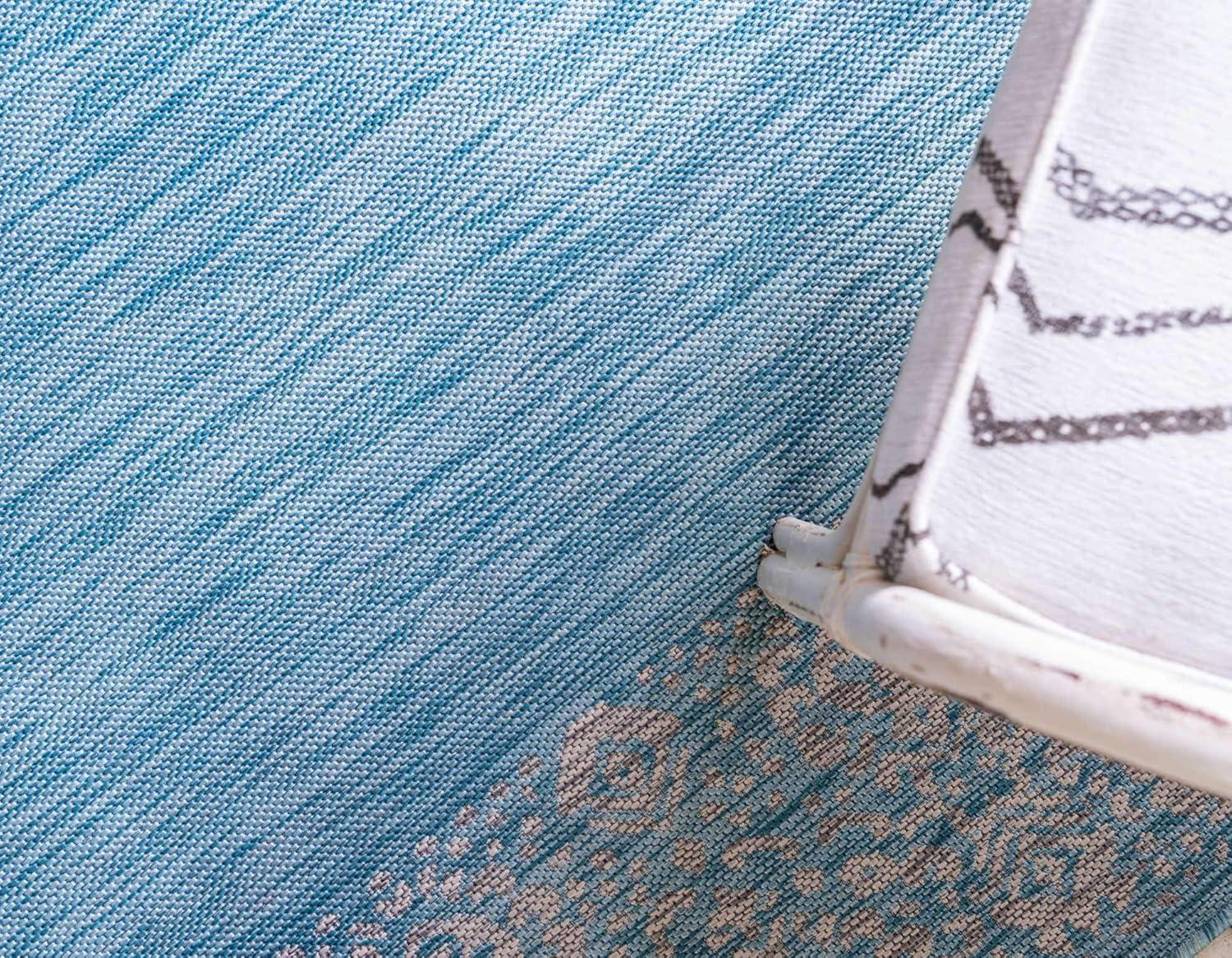 Unique Loom 7' 1 x 10' 0 Rectangle Indoor/Outdoor Border Aqua Area Rug