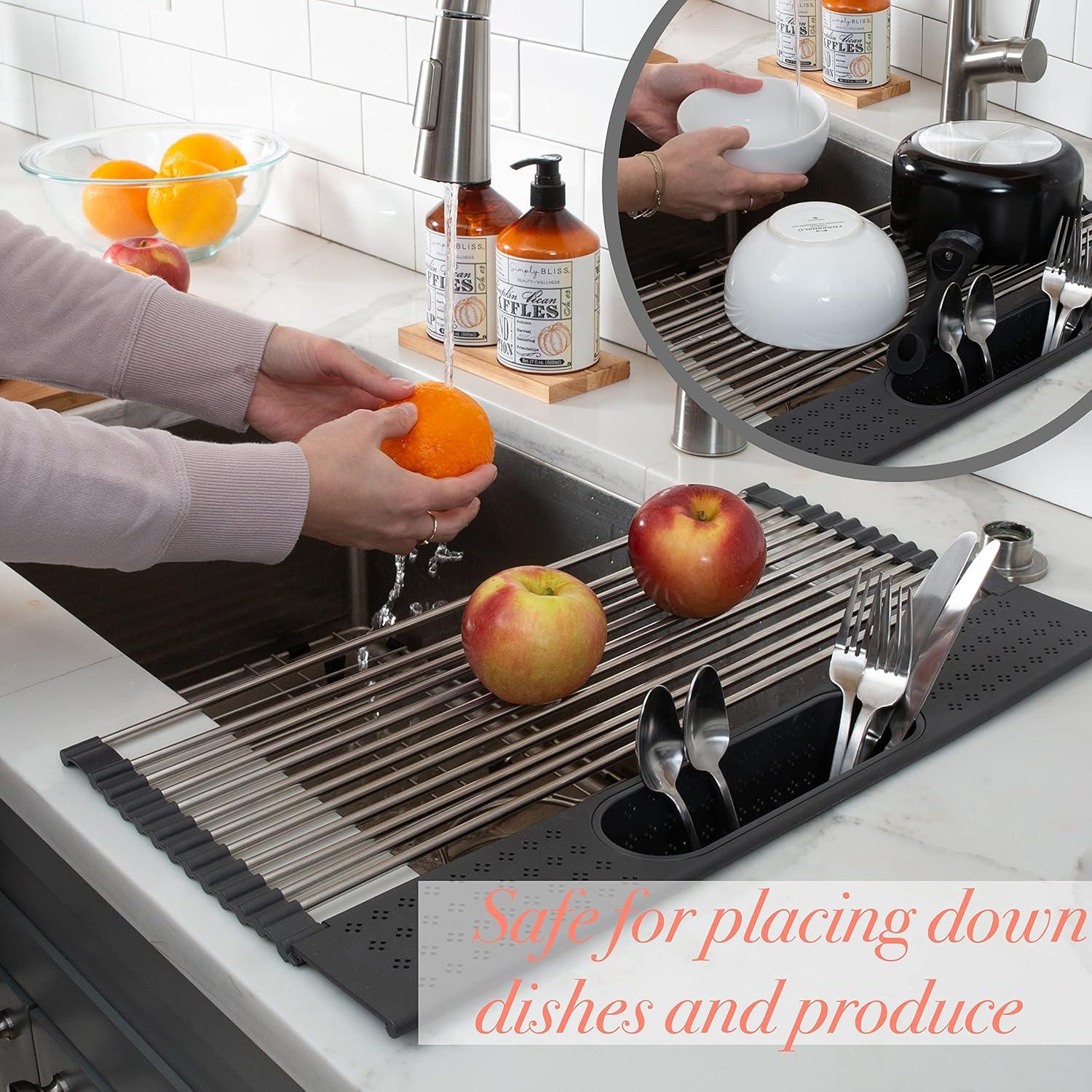 Kitchen Details Over the Sink Drying Rack with Utensil Holder