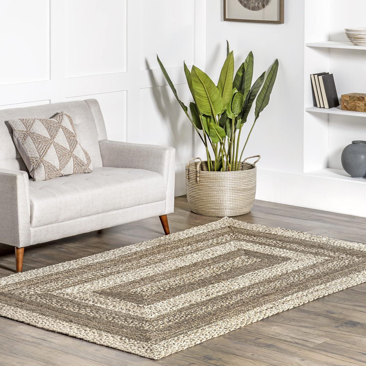 Nuloom Charlene Braided Border Jute Indoor Area Rug 8x10 in Natural
