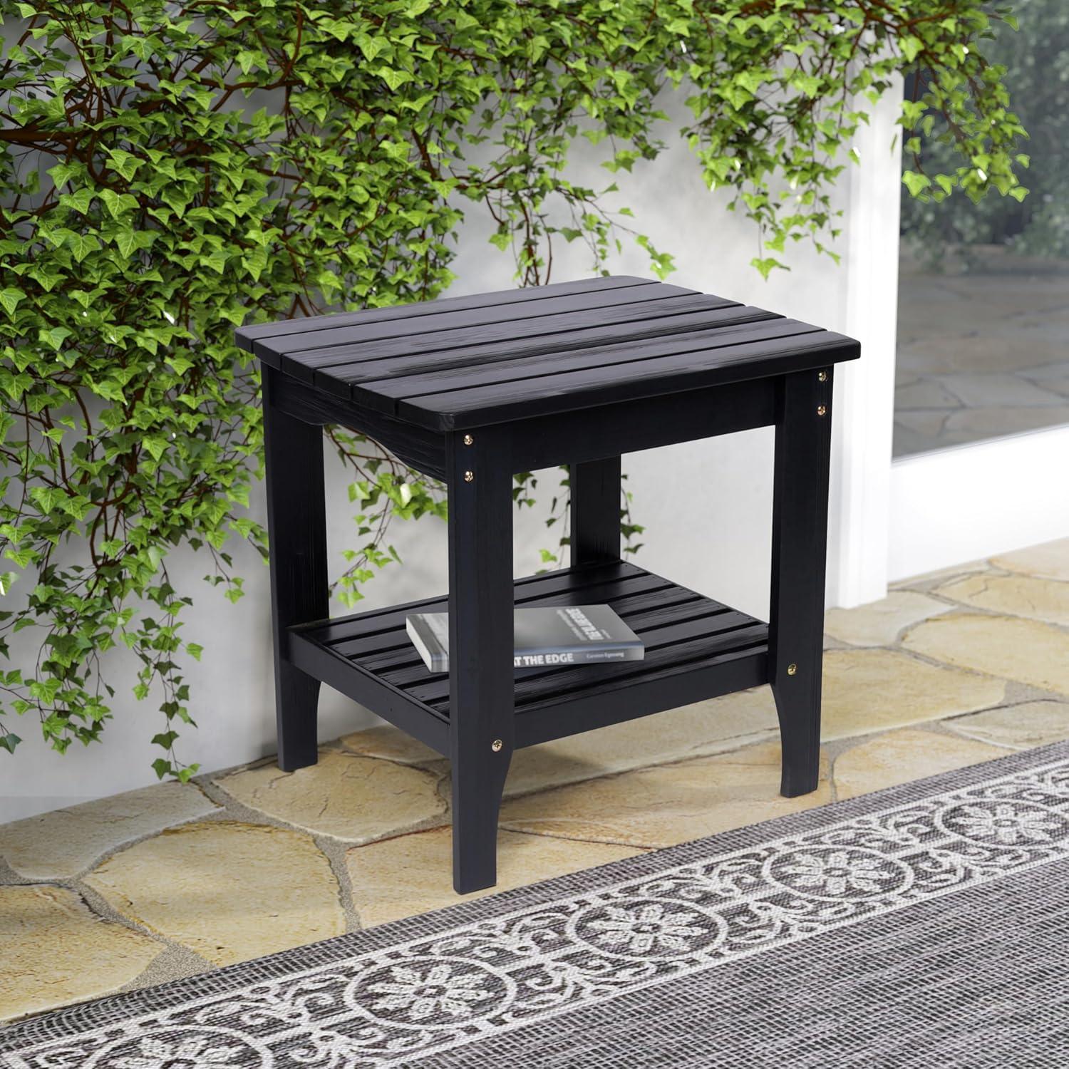 Shine Company Rectangular Traditional Wood Indoor/Outdoor Side Table in Black