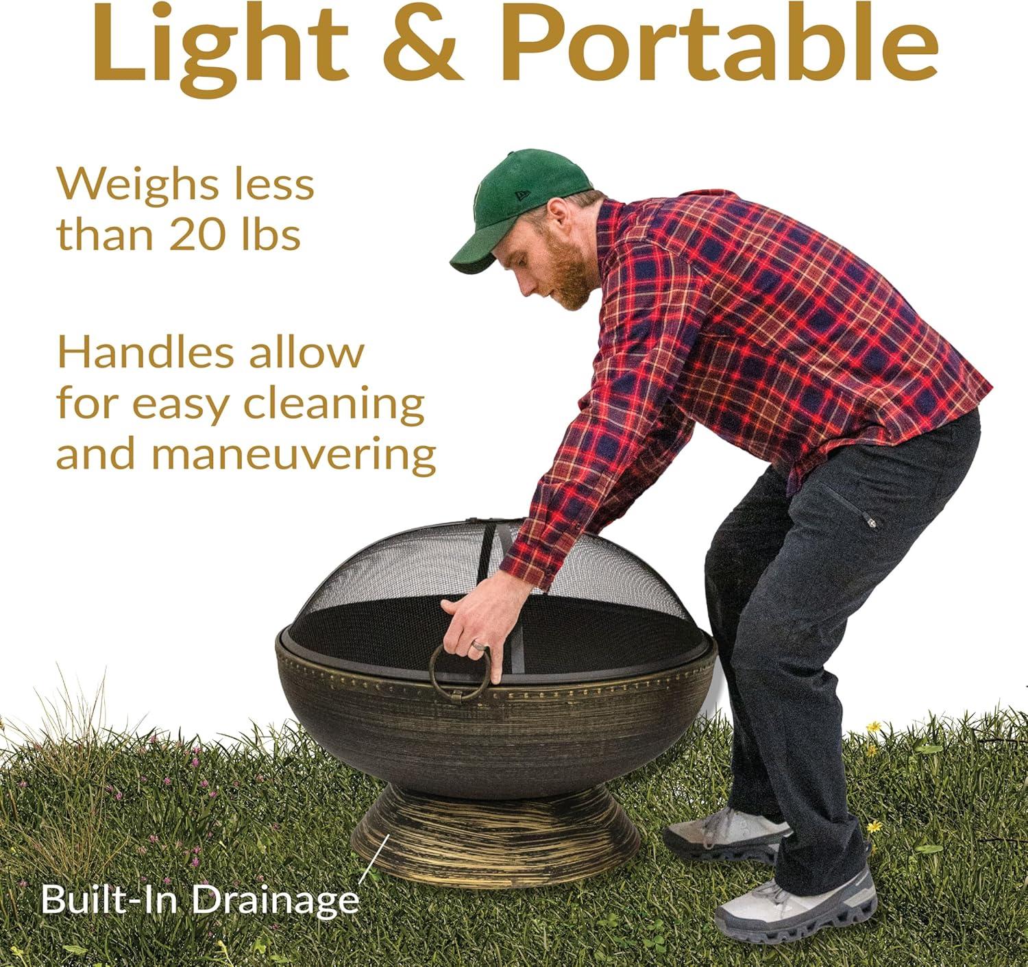 SunnyDaze Decor 30" Wood-Burning Black Finish Steel Fire Pit Bowl with Screen, Grate, and Poker