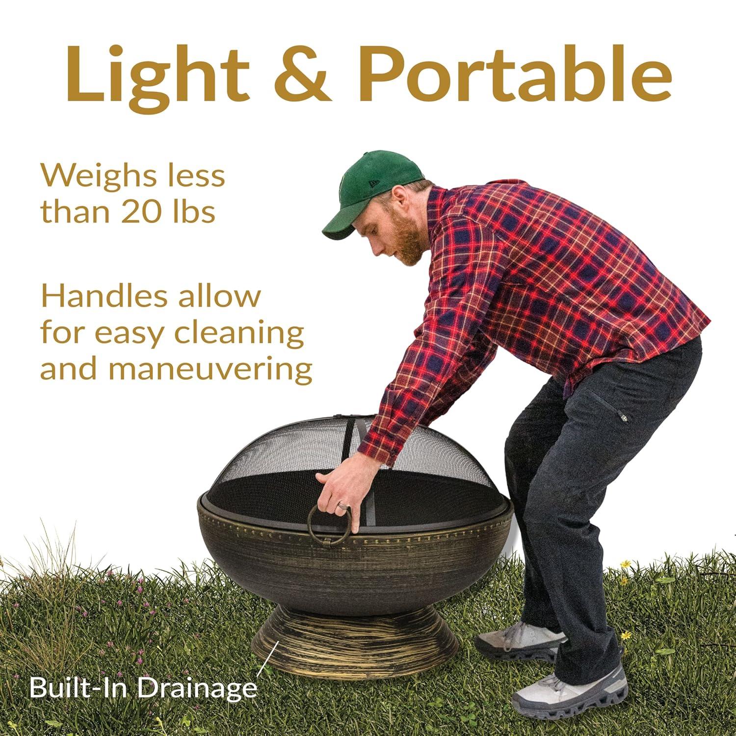 SunnyDaze Decor 30" Wood-Burning Black Finish Steel Fire Pit Bowl with Screen, Grate, and Poker