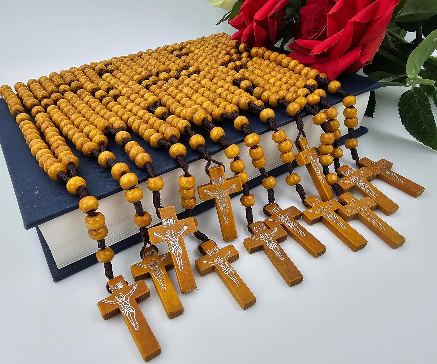 TALISMAN4U Dozen 12 pcs Catholic Rosary Olive Wood Carved Beads with Jesus Cross Jerusalem Holy Land Religious Jewelry Gift