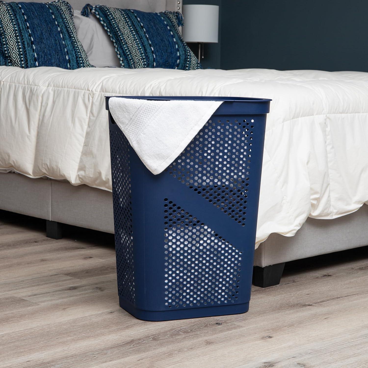 Mind Reader Large Hinged Lid Laundry Hamper, Navy