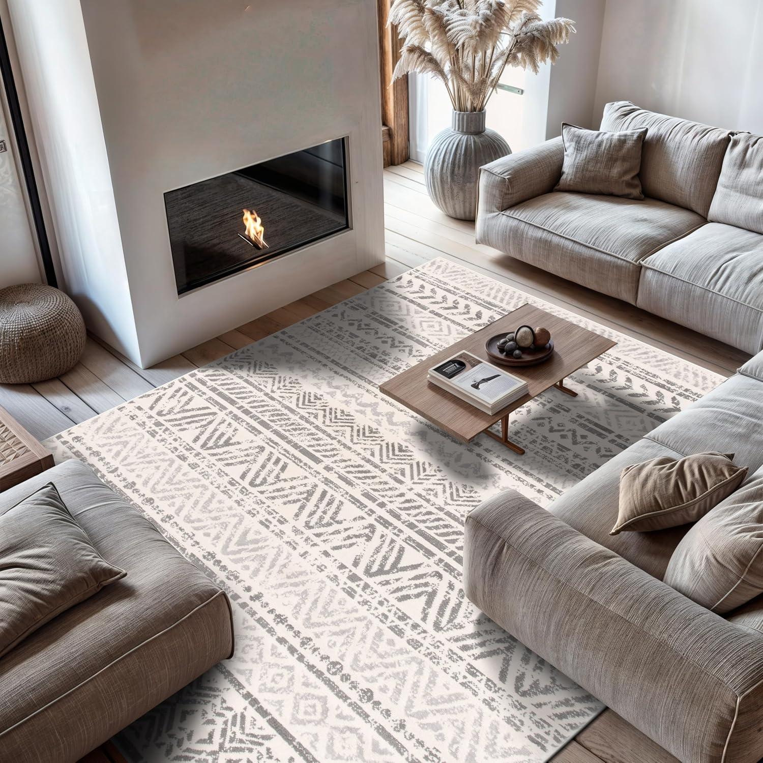 World Rug Gallery Geometric Distressed Bohemian Gray 10'x14' Area Rug