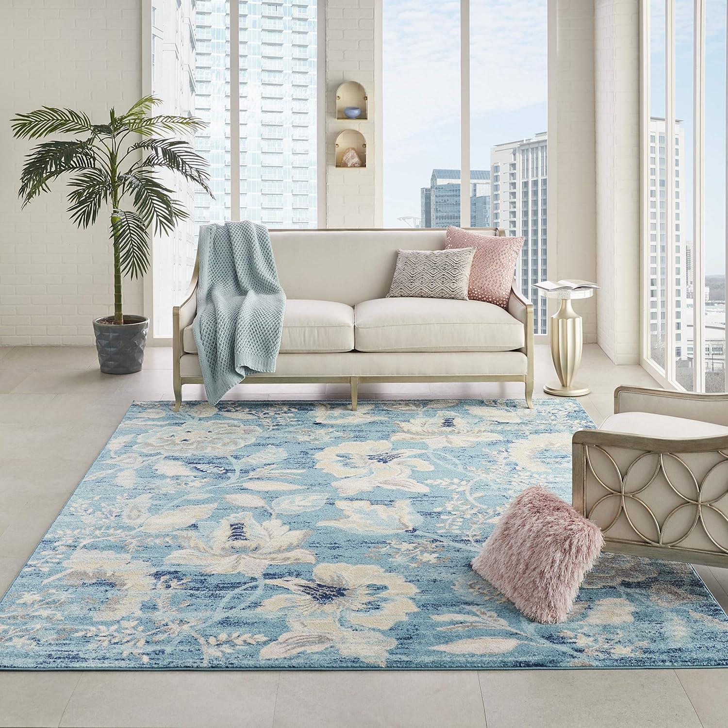 Nourison Tranquil 5'3" X 7'3" (5' x 7') Turquoise Area Rug French Country Eclectic Floral by Nourison