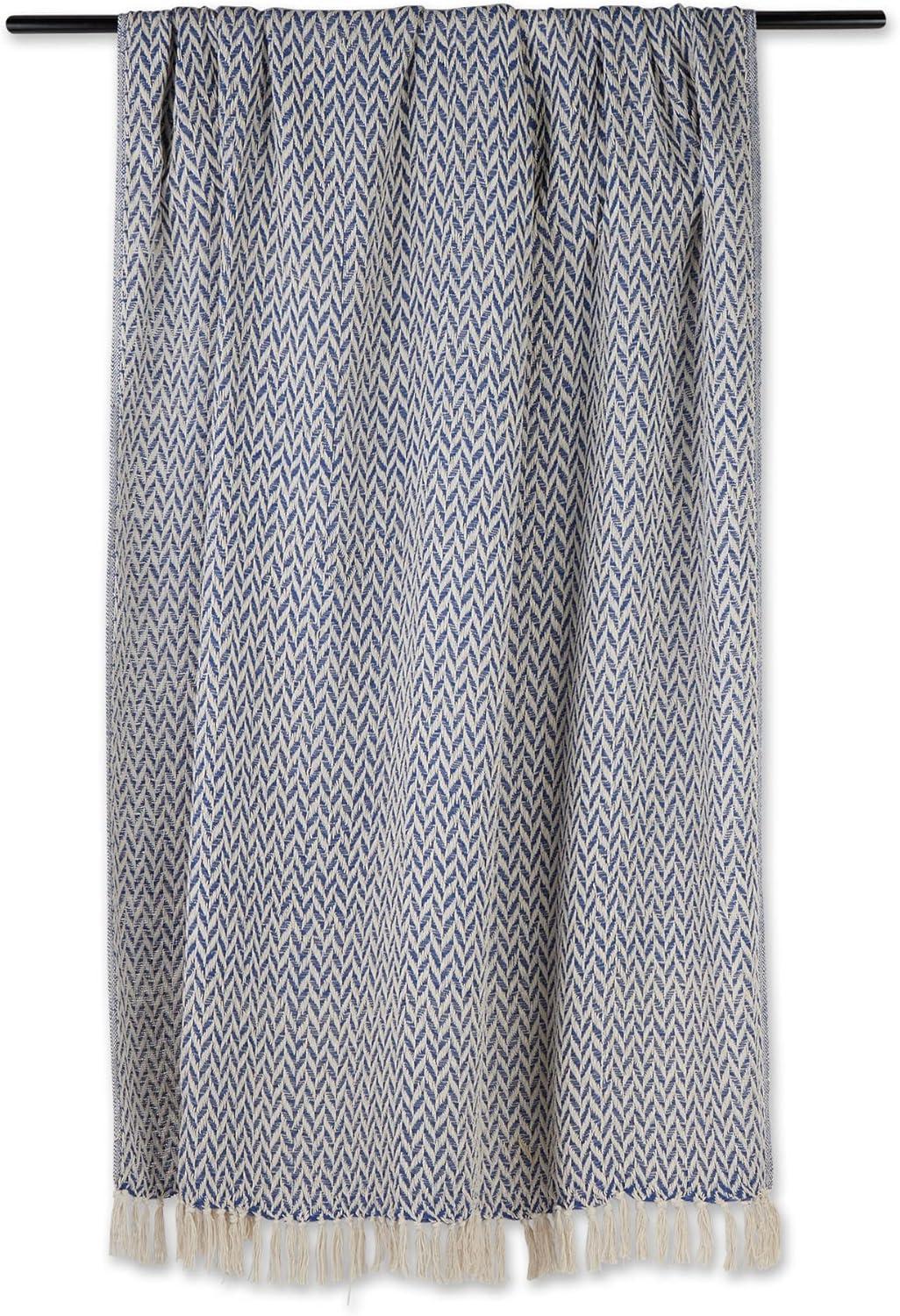 50"x60" Zig-Zag Throw Blanket French Blue - Design Imports: Woven Cotton, Hand-Knotted Fringe