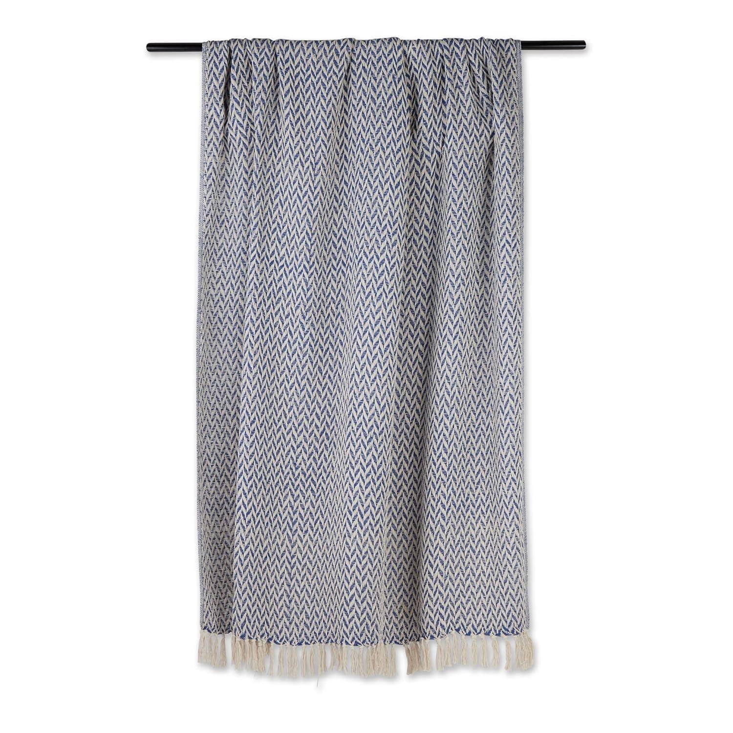 50"x60" Zig-Zag Throw Blanket French Blue - Design Imports: Woven Cotton, Hand-Knotted Fringe