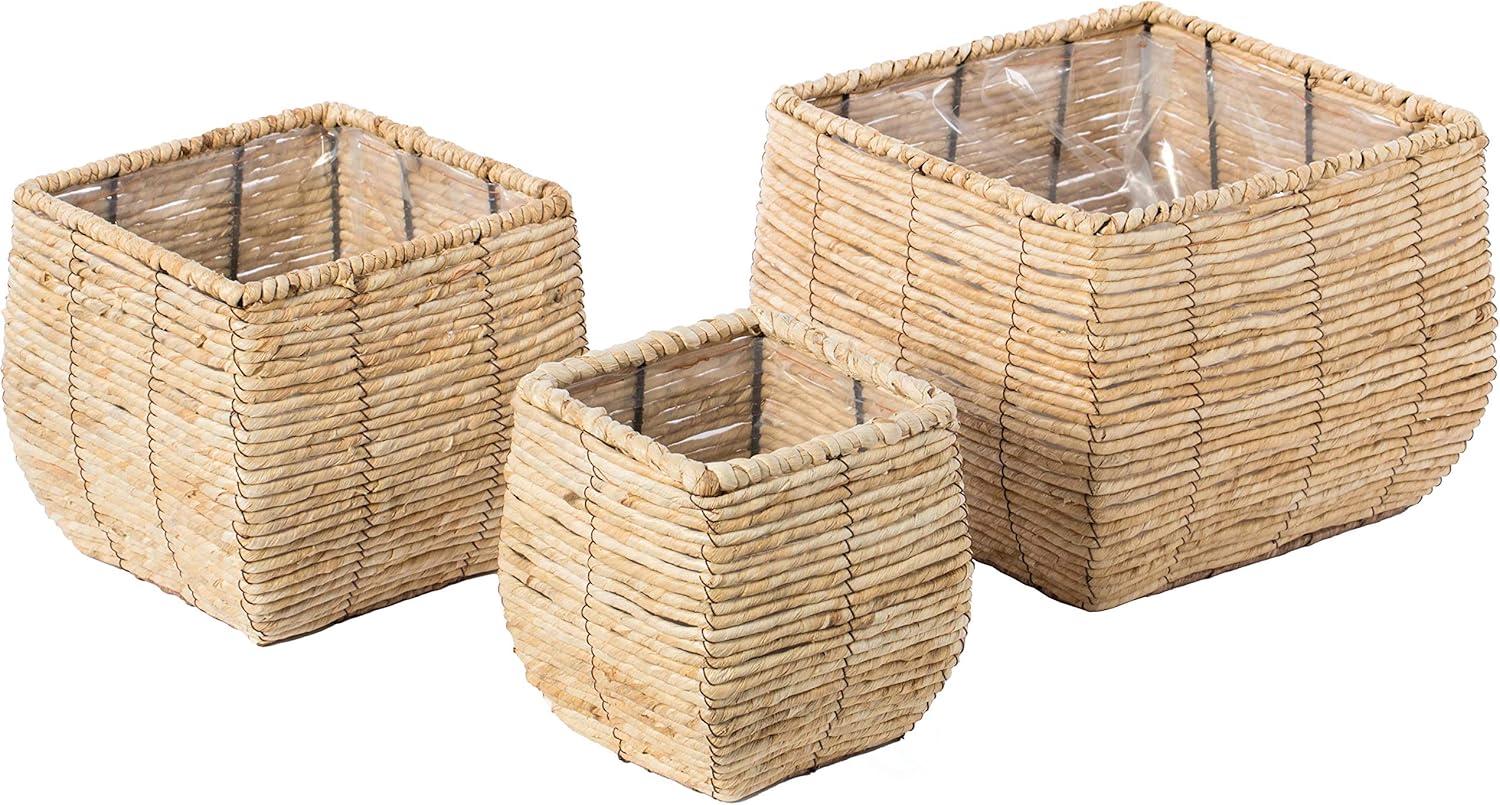 Vintiquewise Woven Square Flower Pot Planter with Leak-Proof Plastic Lining- Set of 3