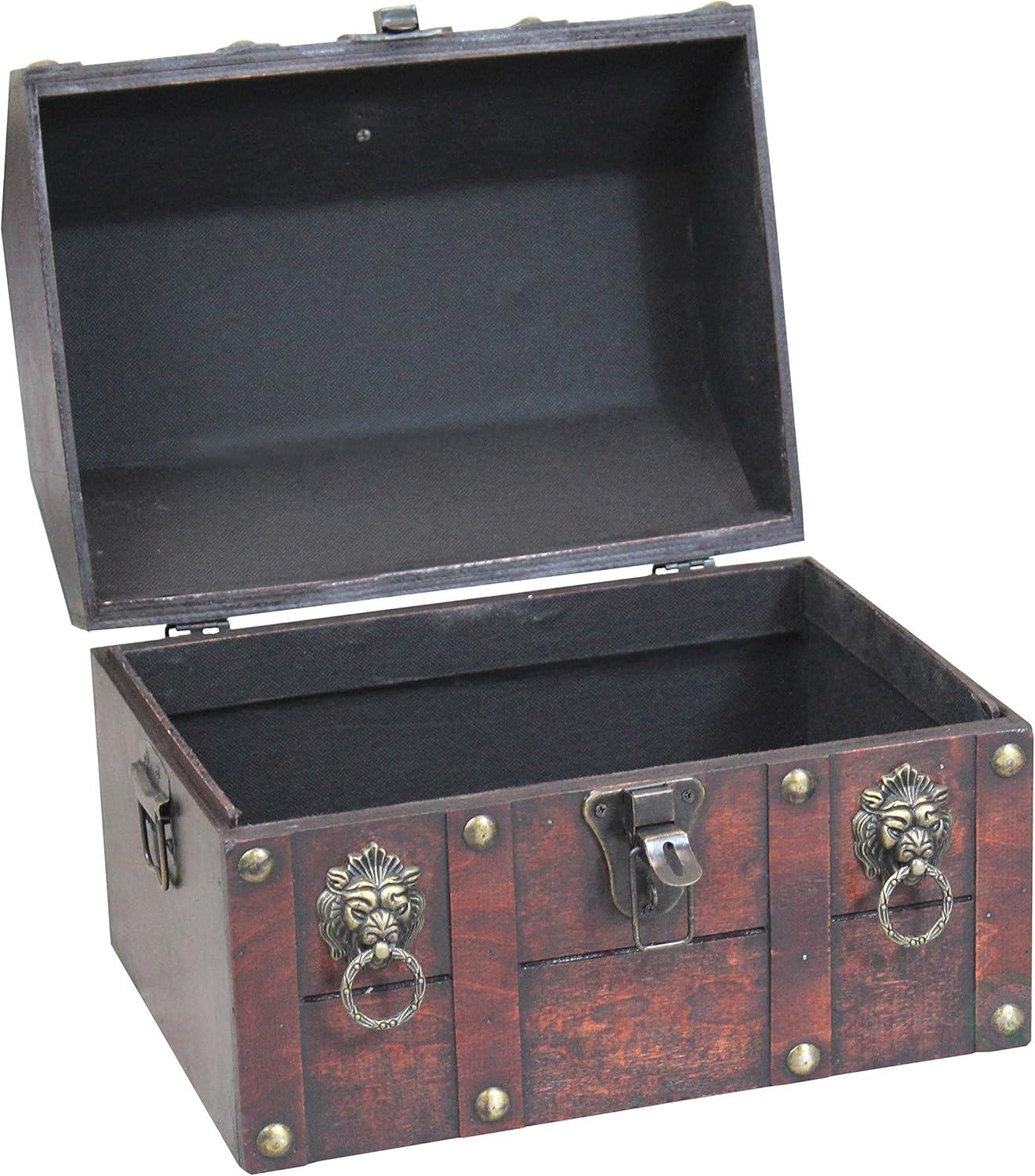 Antique Wooden Pirate Chest with Lion Rings and Lockable Latch