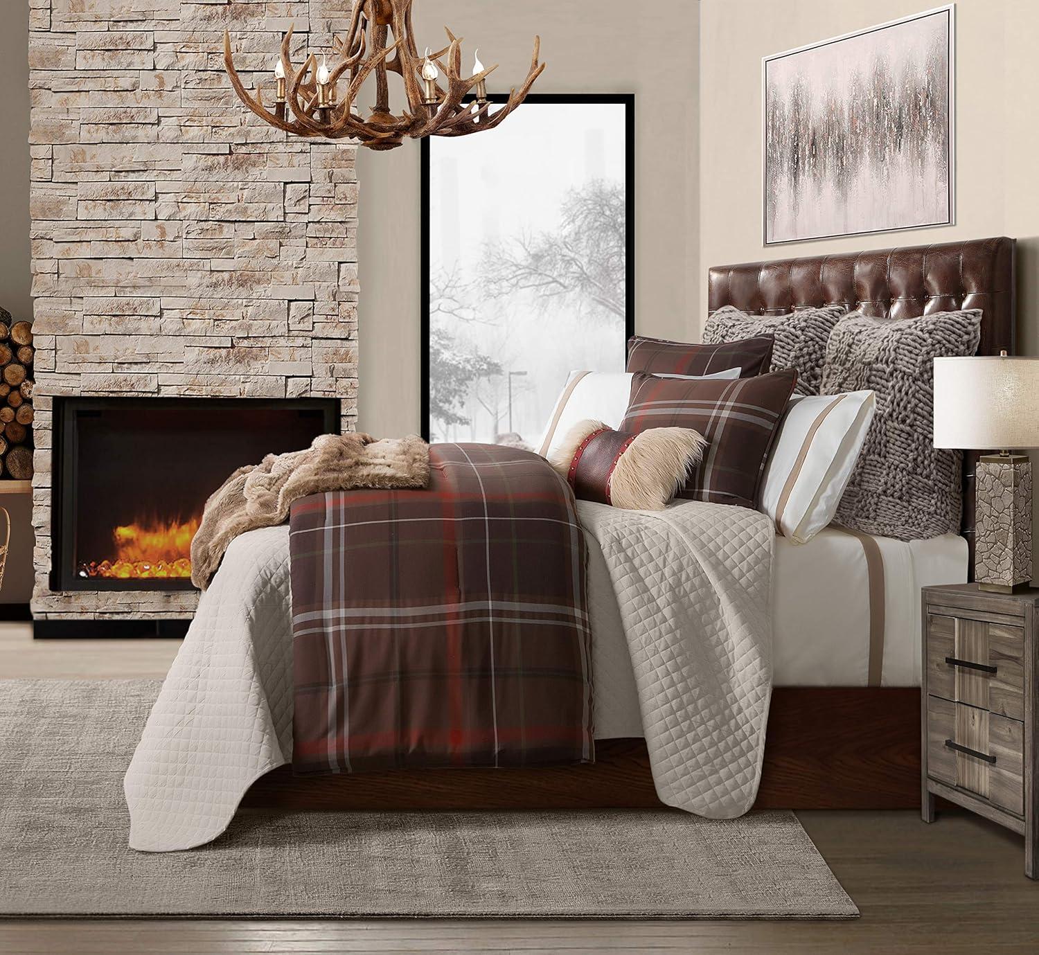 Paseo Road by HiEnd Accents Jackson Brown Red Plaid Western Lodge Modern Rustic Comforter Set