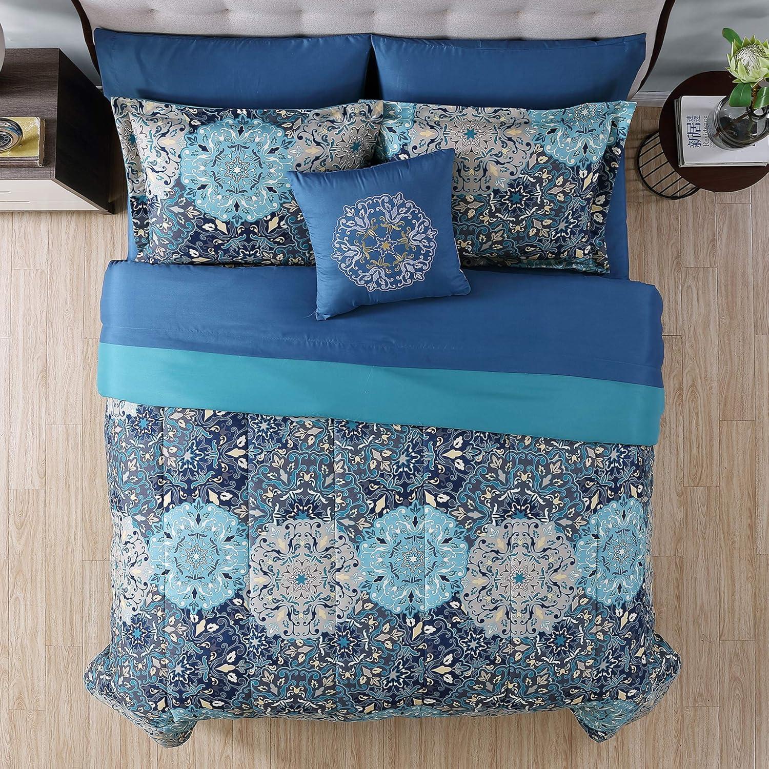 Modern Threads Modern Threads - Granada Collection Comforter Set - Reversible Microfiber - Elegant Printed 8-Piece Bed Set - Includes Comforter, Sheets, Shams, & Pillow - Luxurious Bedding