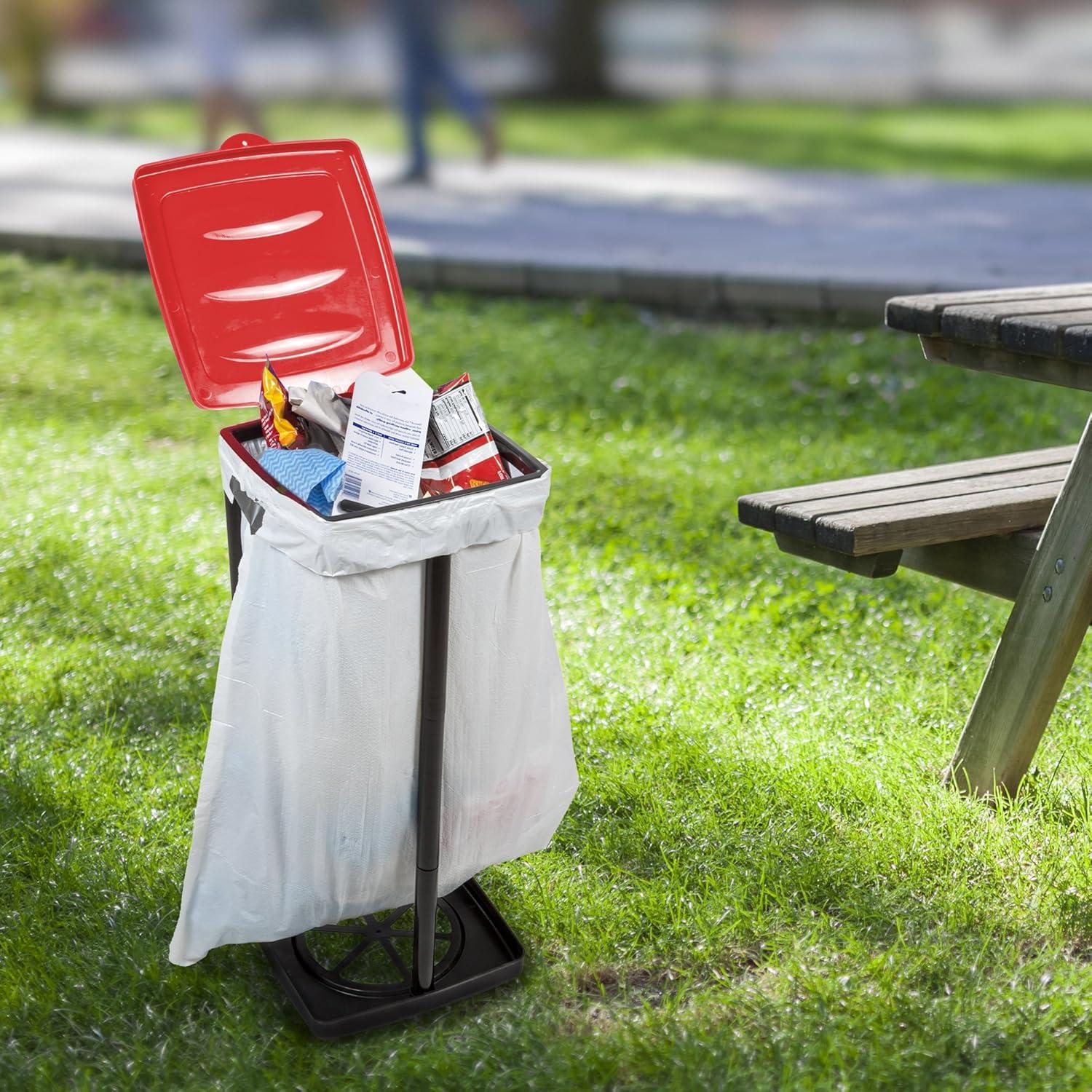 Portable Trash Bag Holder - Collapsible Trashcan for Garbage - Indoor/Outdoor Use Ideal for Camping, Recycling, and More by Wakeman Outdoors (Red)