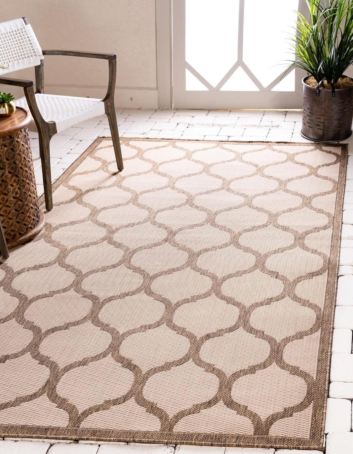 Unique Loom Outdoor Trellis Collection Area Rug - Moroccan (7' 1" x 10' Rectangle Beige and Brown/Beige)