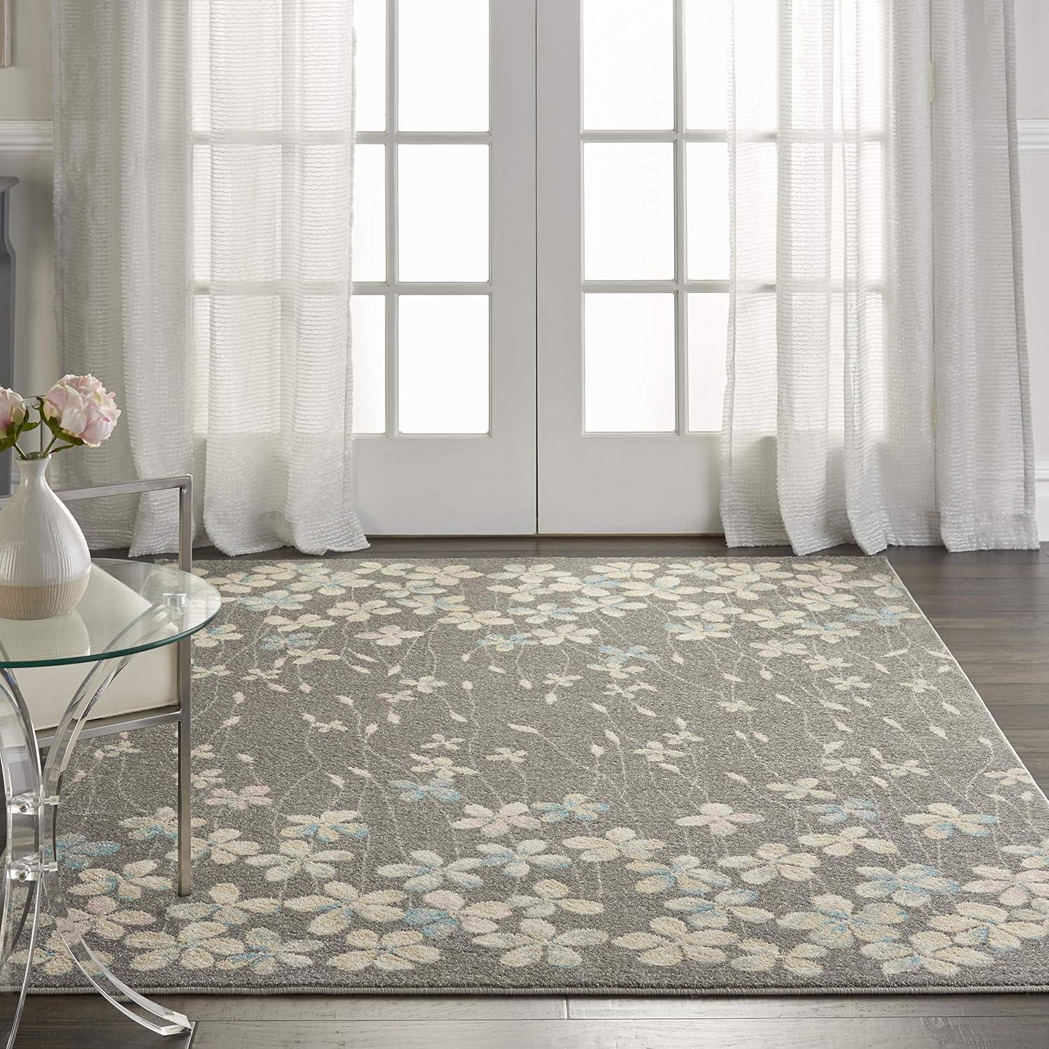 Elysian Blooms Easy-Care Grey/Beige Floral Area Rug 5' x 7'