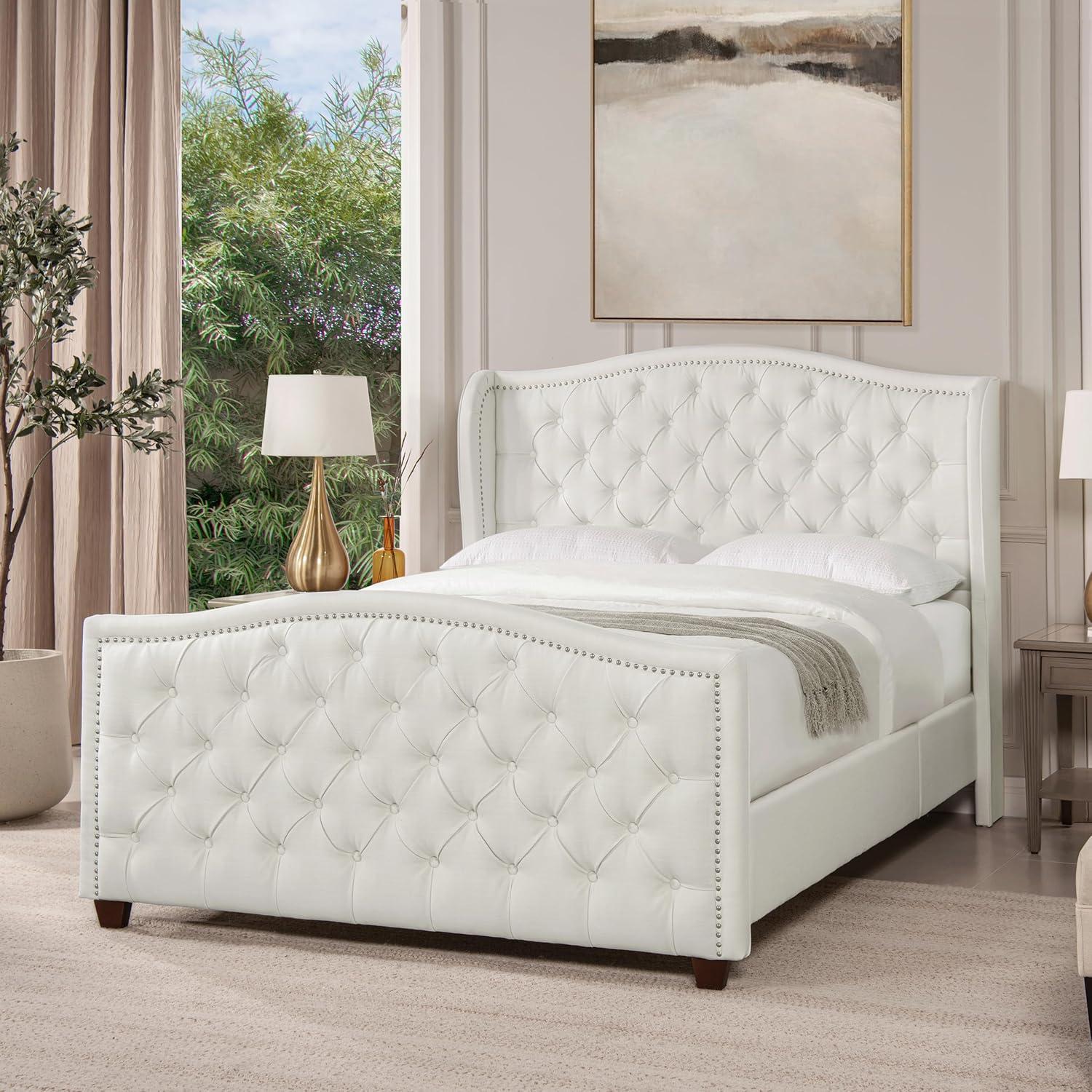 Jennifer Taylor Home Marcella Tufted Wingback Queen Bed Antique White