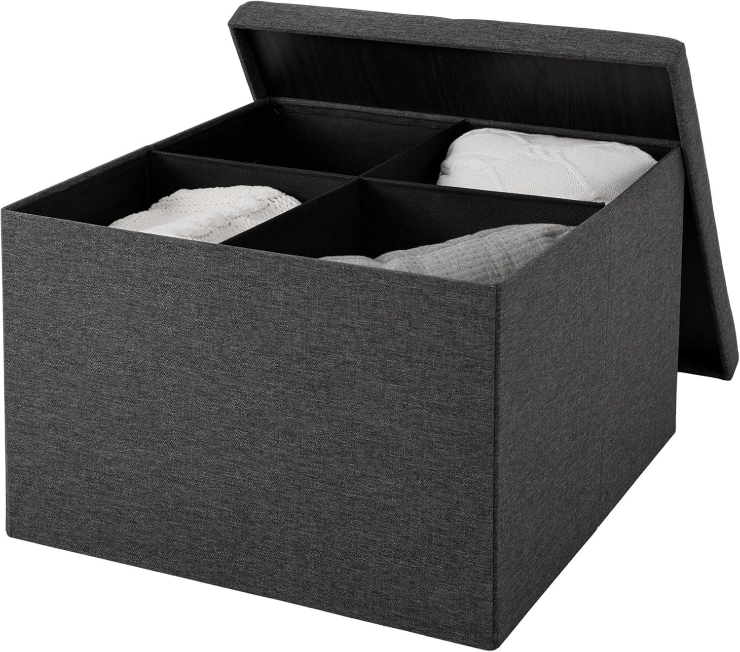 Seville Classics Cushioned Fabric Ottoman Hidden Storage Chest Footrest Chair, Padded Seat for Bedroom, Dorm, Loft, Living Room, Entryway, Hallway, Modern Gray, 25" XL Square with Tray