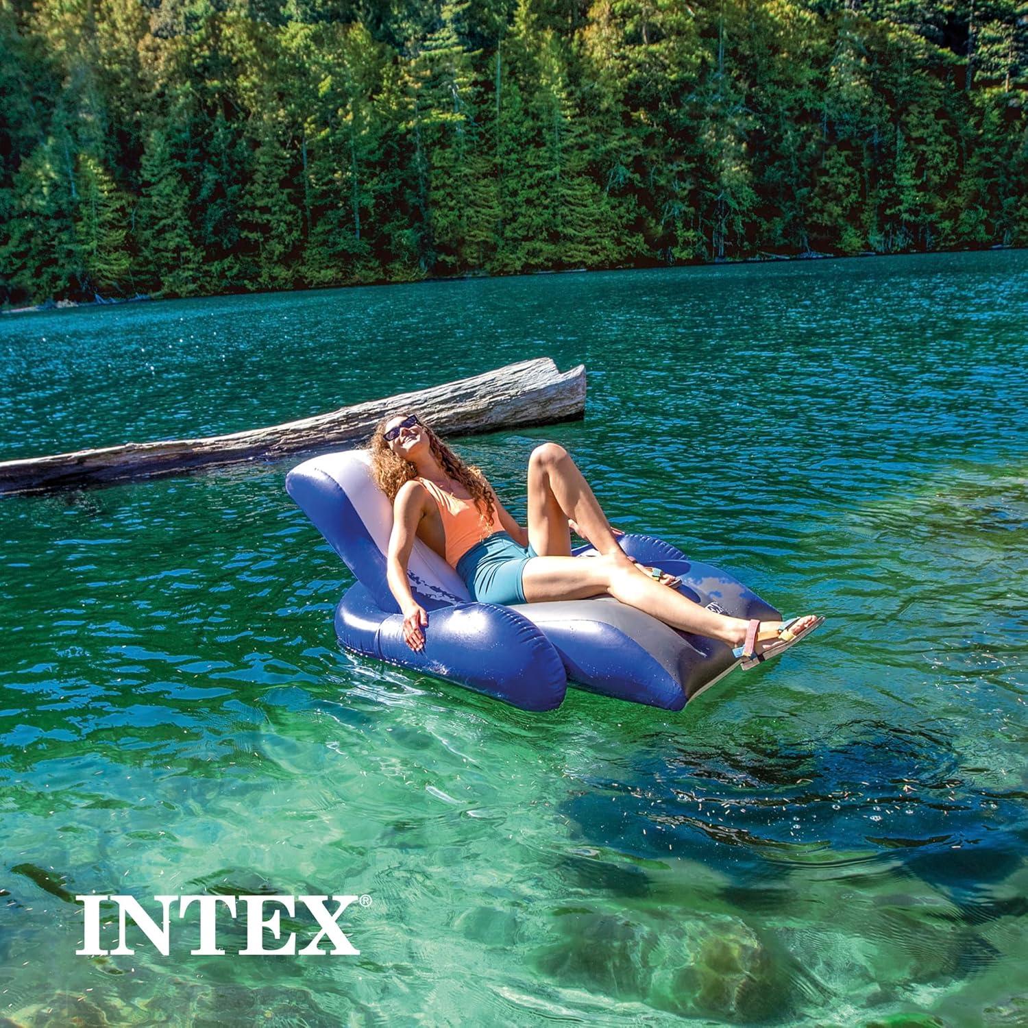 Intex Inflatable Floating Pool Recliner Chair with Cup Holders Large Outdoor