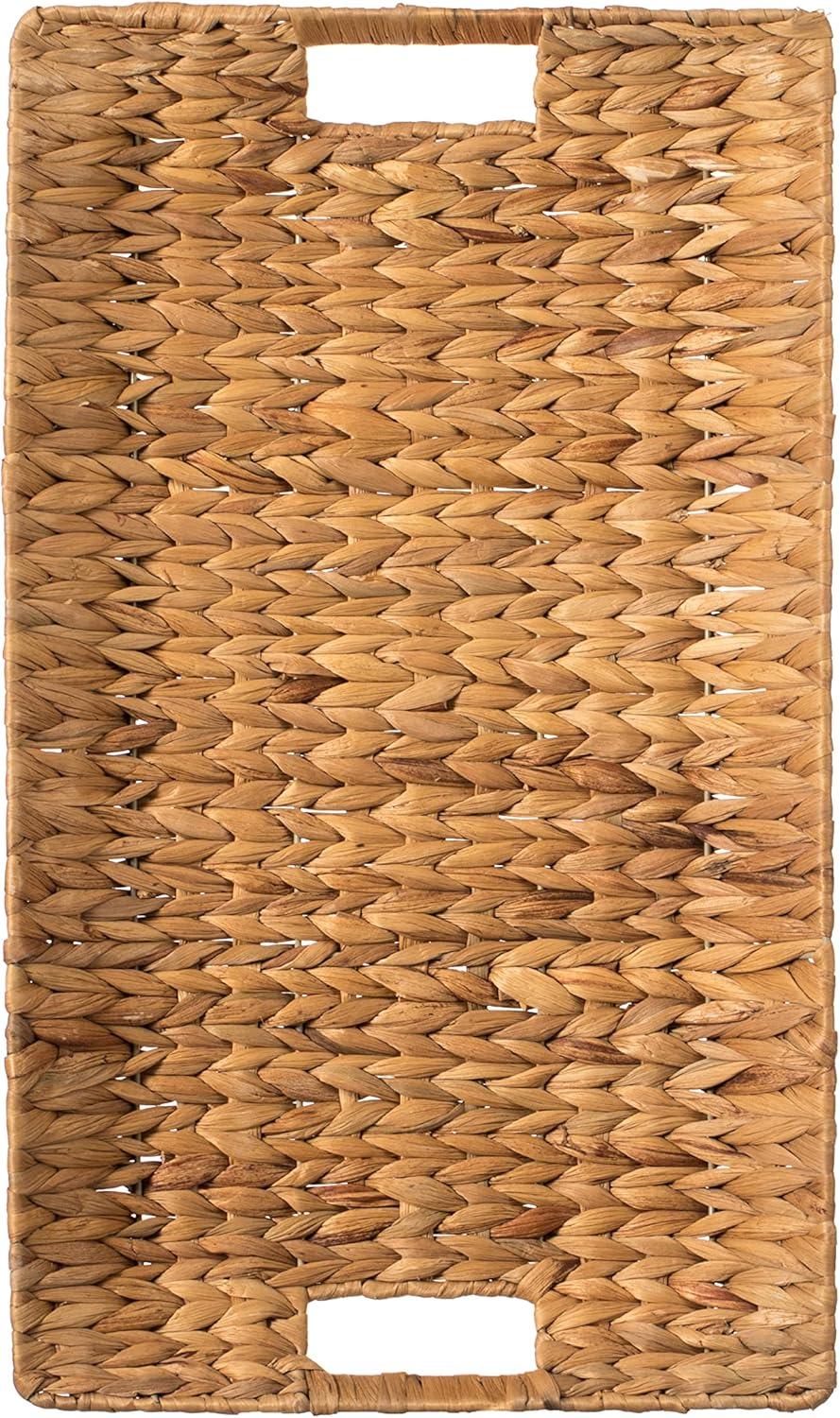 Natural Decorative Rectangular Hand-Woven Water Hyacinth Serving Tray with Built-in Handles