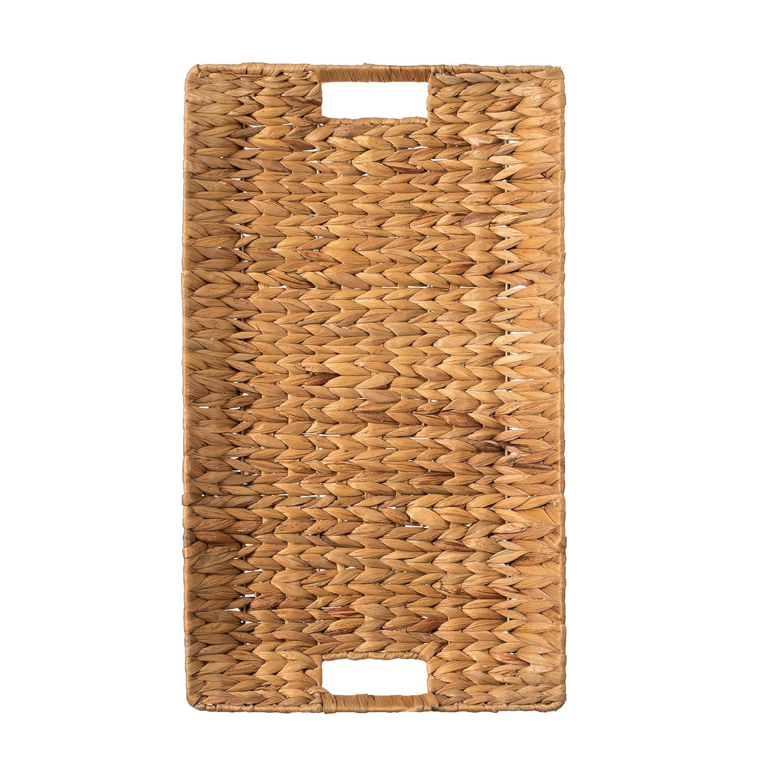 Natural Decorative Rectangular Hand-Woven Water Hyacinth Serving Tray with Built-in Handles