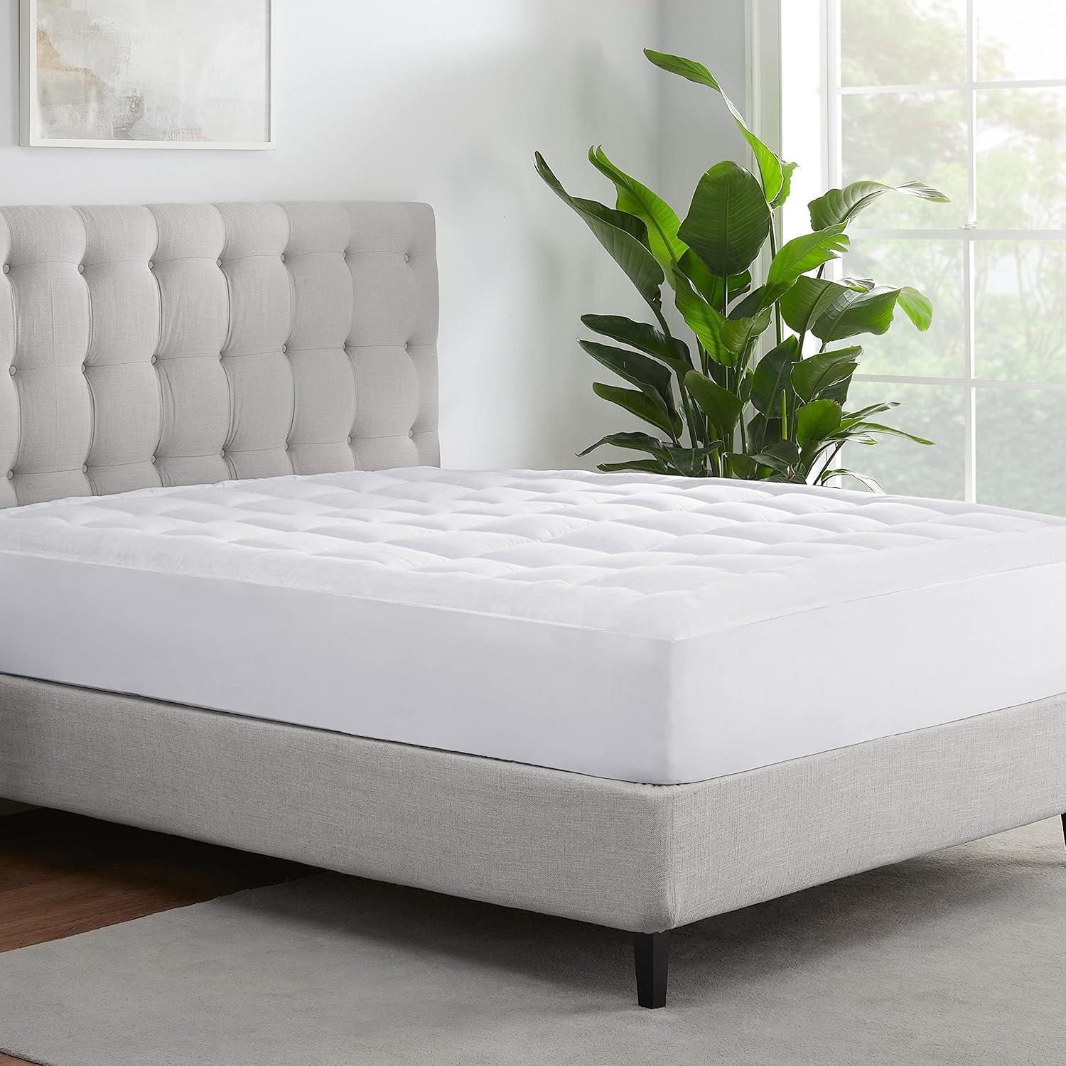 Queen White Cotton Down Alternative Mattress Cover with Deep Pockets