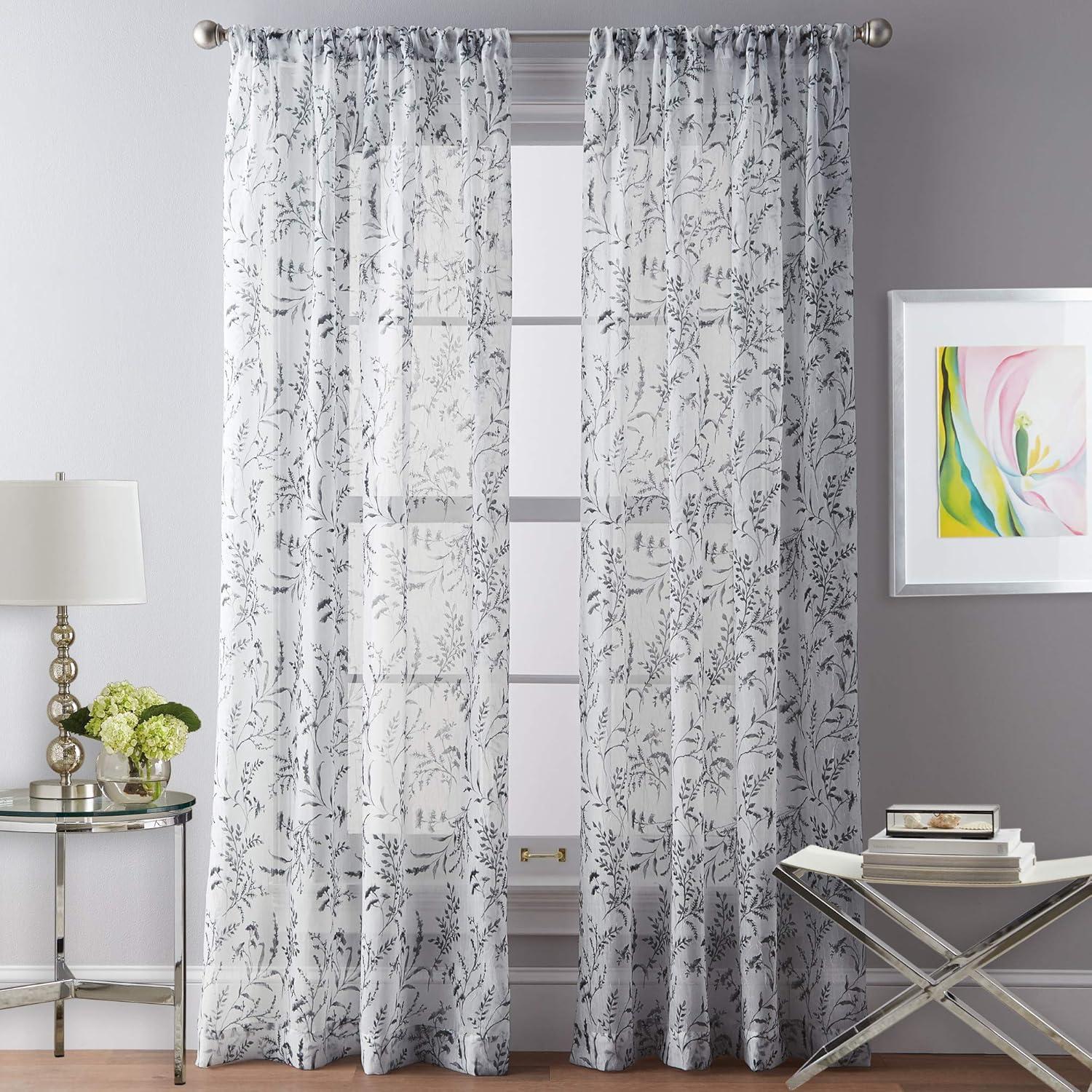 CHF Santa Barbara 84" Curtain Panel, Floral, Gray, Adult