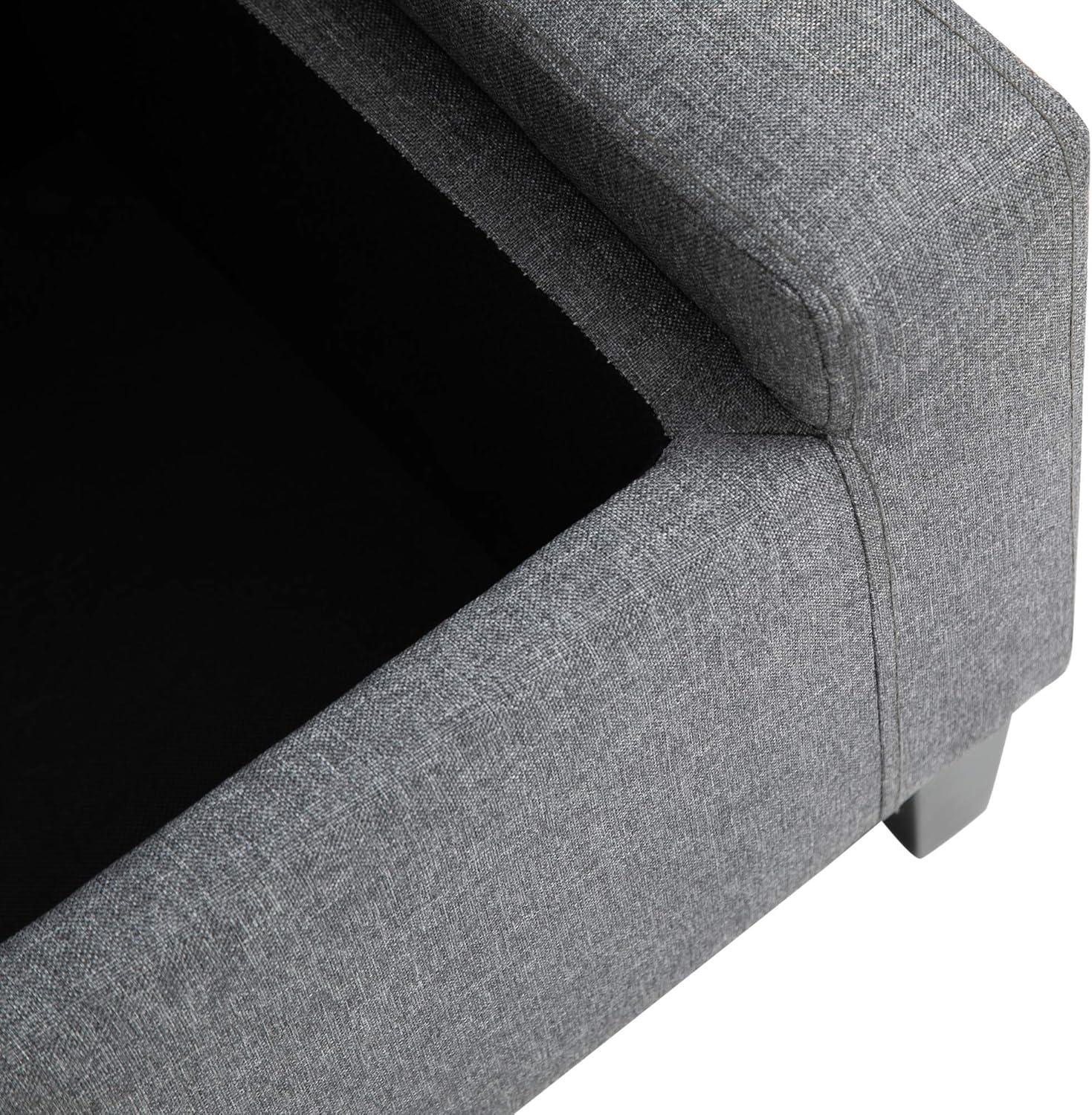 Gray Linen Upholstered Storage Bench with Lift Top