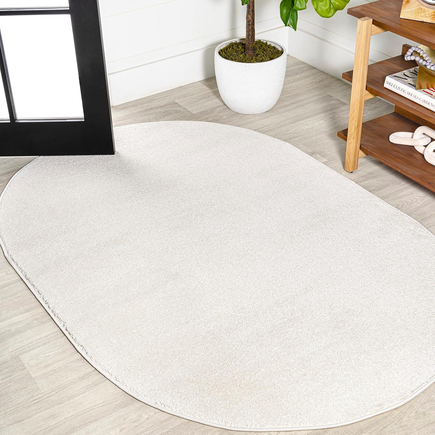 3'x5'Oval  Haze Solid Low-Pile, Cream - JONATHAN Y