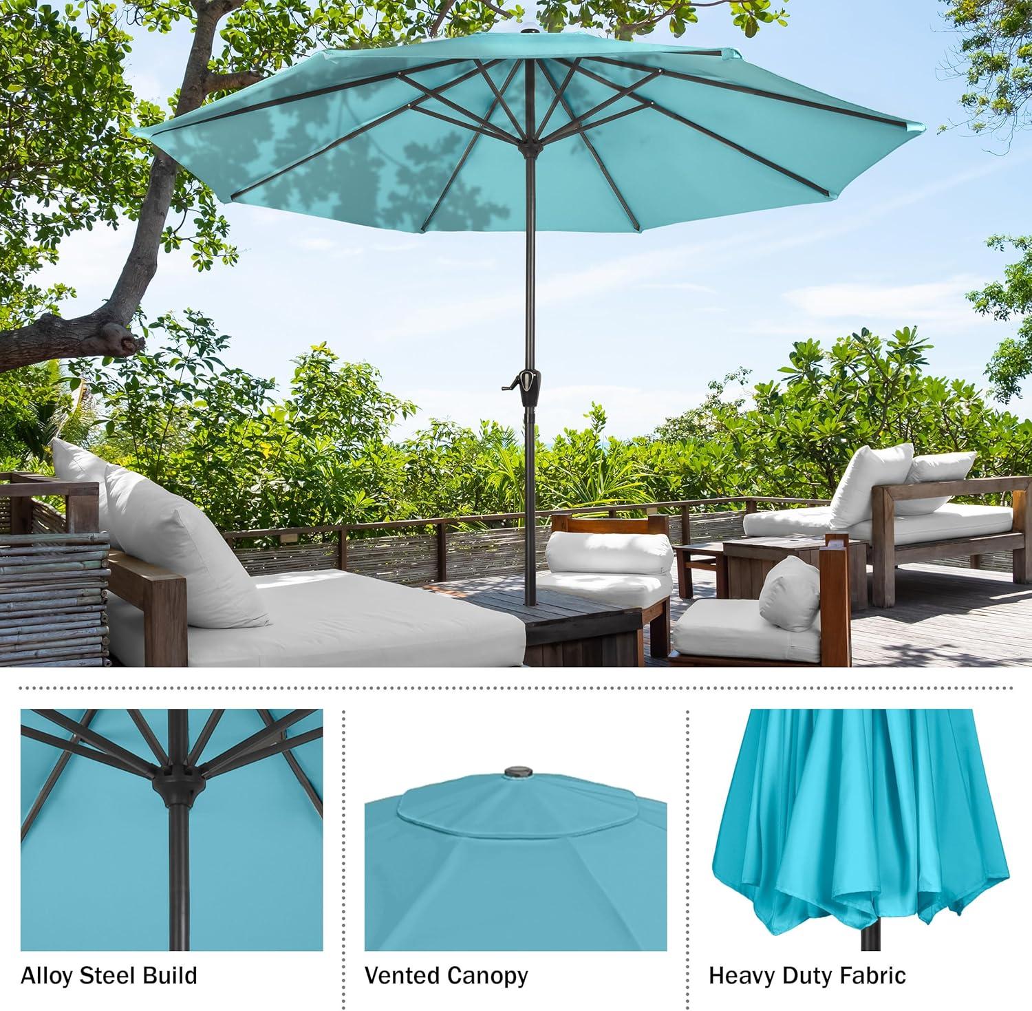 Pure Garden 9FT Outdoor Vented Patio Umbrella with Easy Crank (Blue)
