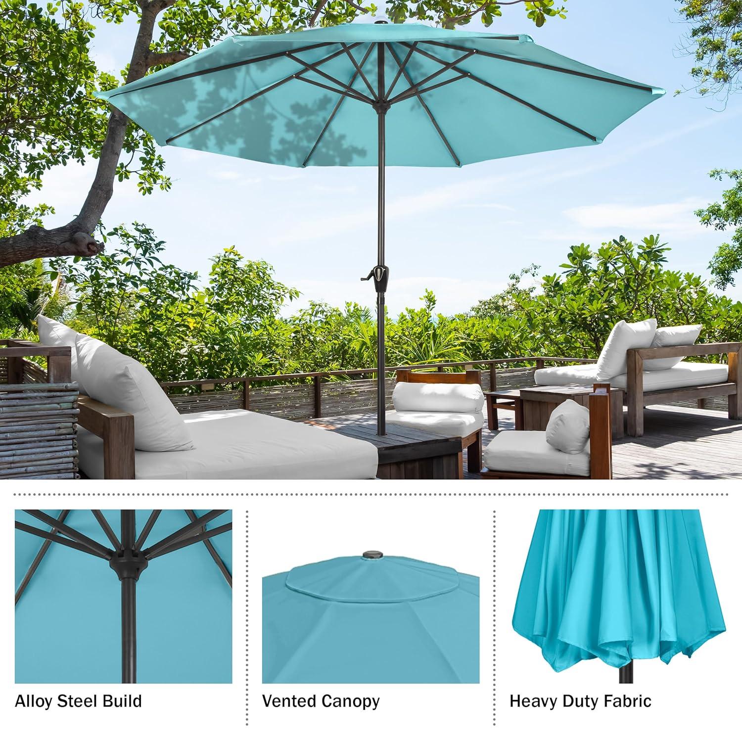 Pure Garden 9FT Outdoor Vented Patio Umbrella with Easy Crank (Blue)