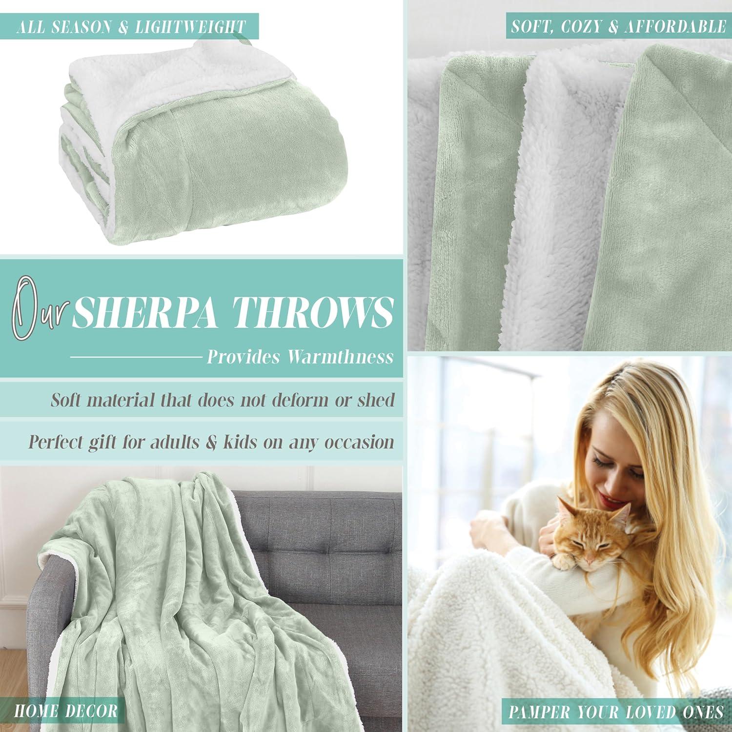 Elegant Comfort Reversible and Plush Flannel Fleece Sherpa Throw- Lightweight Soft and Cozy- All Season Decorative Throw, Perfect for Lounging, 50 x 60 inches, Mint Green