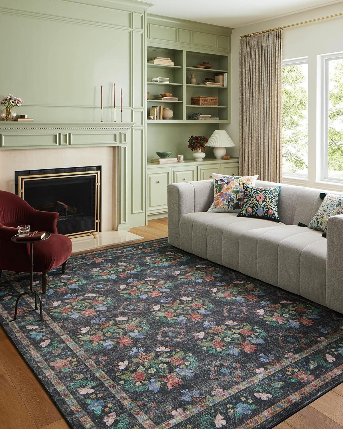 Rifle Paper Co. x Loloi Courtyard Charcoal Area Rug feat. CloudPile