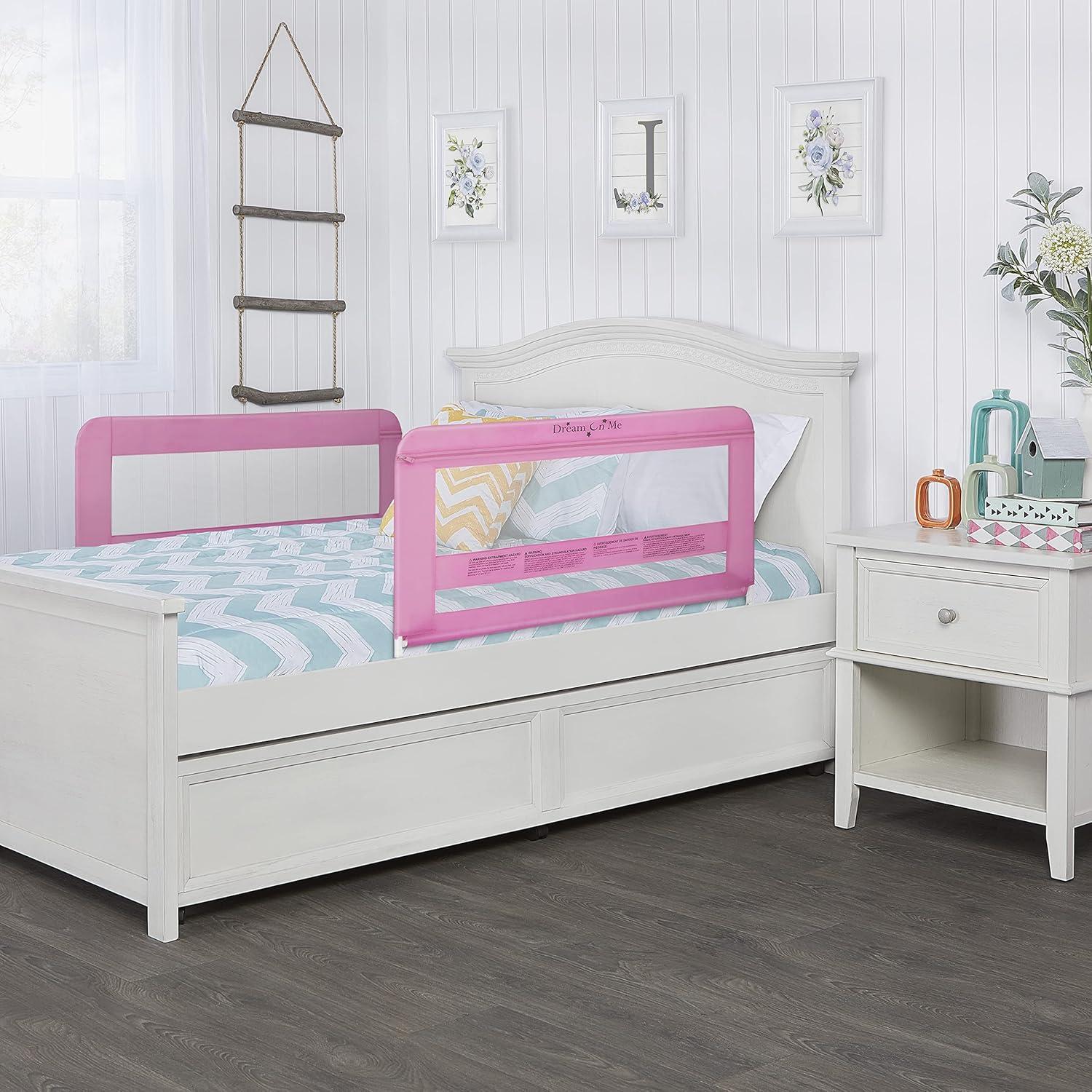 Dream On Me Lilibet Twin/Full/Queen Mesh Safety Bed Rails Set - Double Pack, Pink