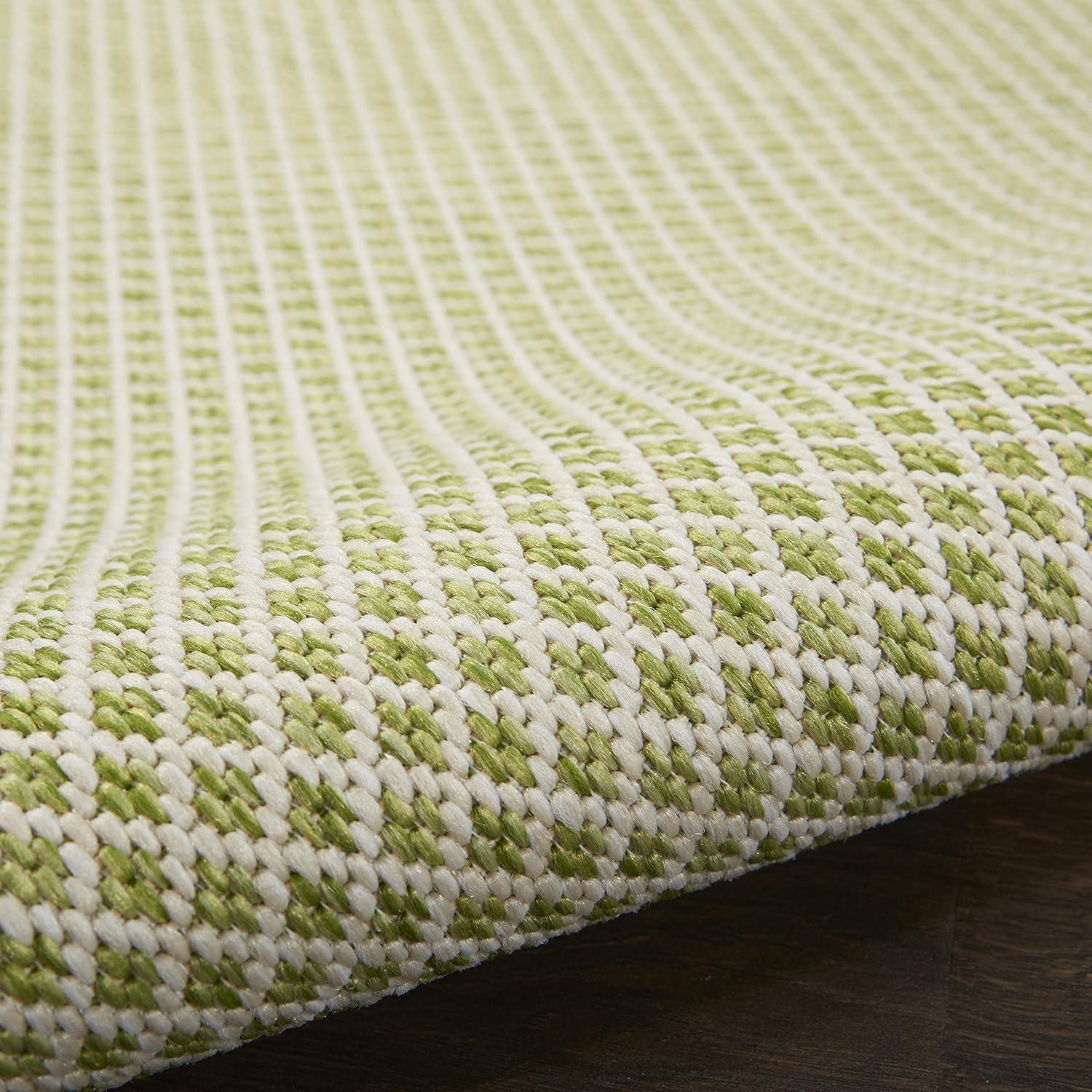 Nourison 8' x 8' Courtyard Modern Easy Care Flatweave Indoor Outdoor Square Rug Ivory Green