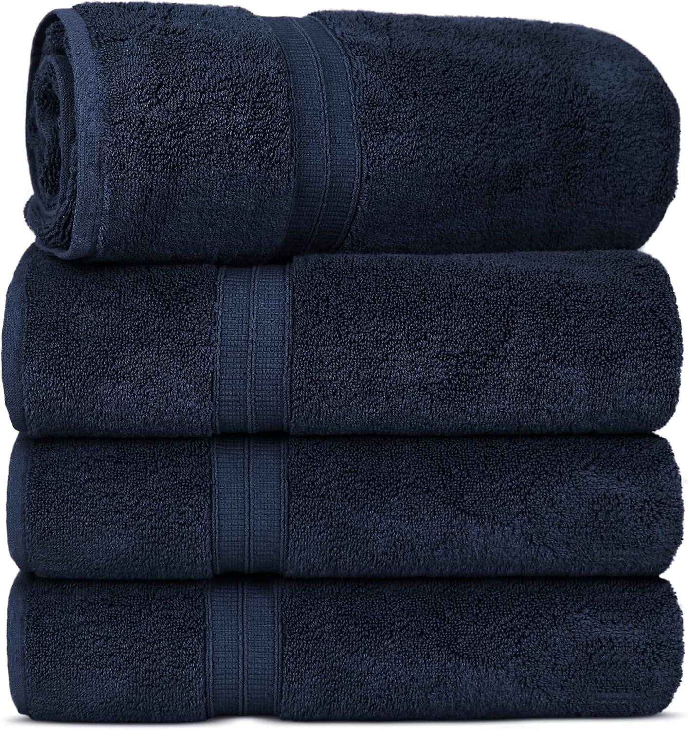 Luxury Hotel & Spa Ultra Soft Hand Towels 100% Turkish Cotton - Navy - Set of 4