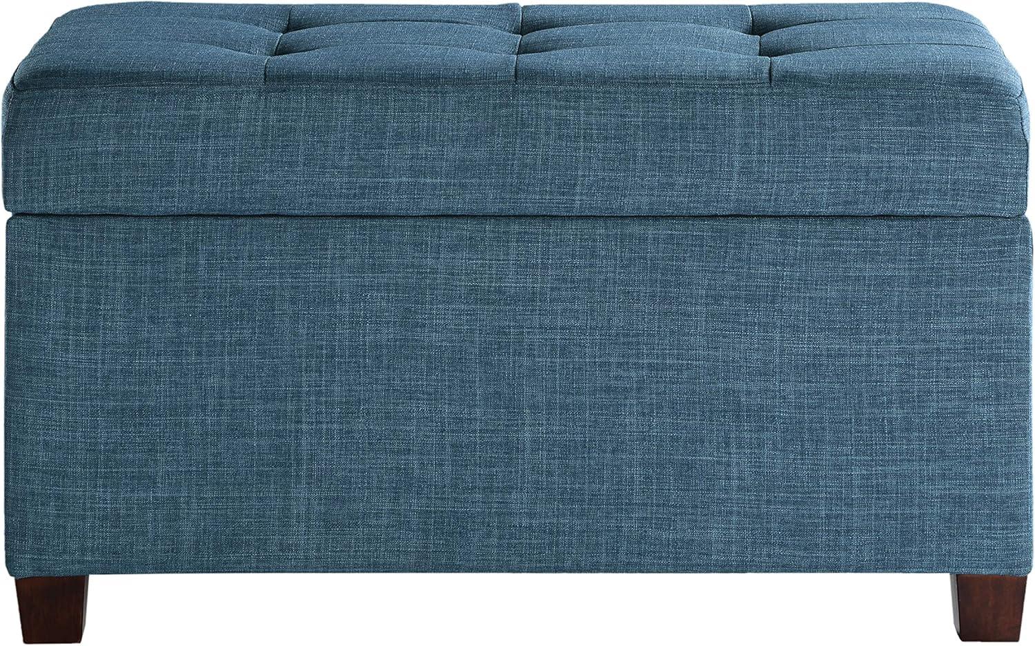 Blue Tufted Fabric Storage Ottoman with Plywood Frame