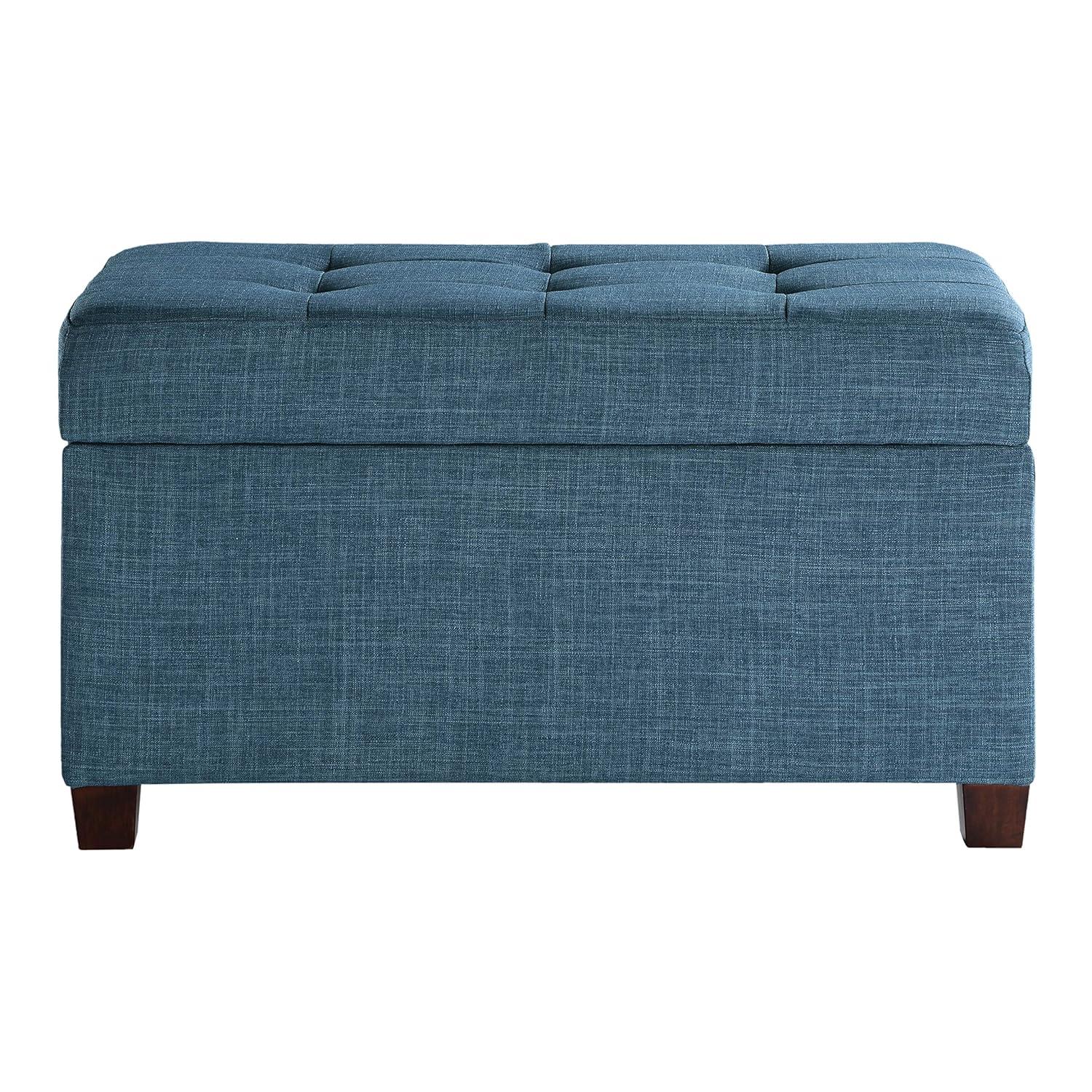 Blue Tufted Fabric Storage Ottoman with Plywood Frame