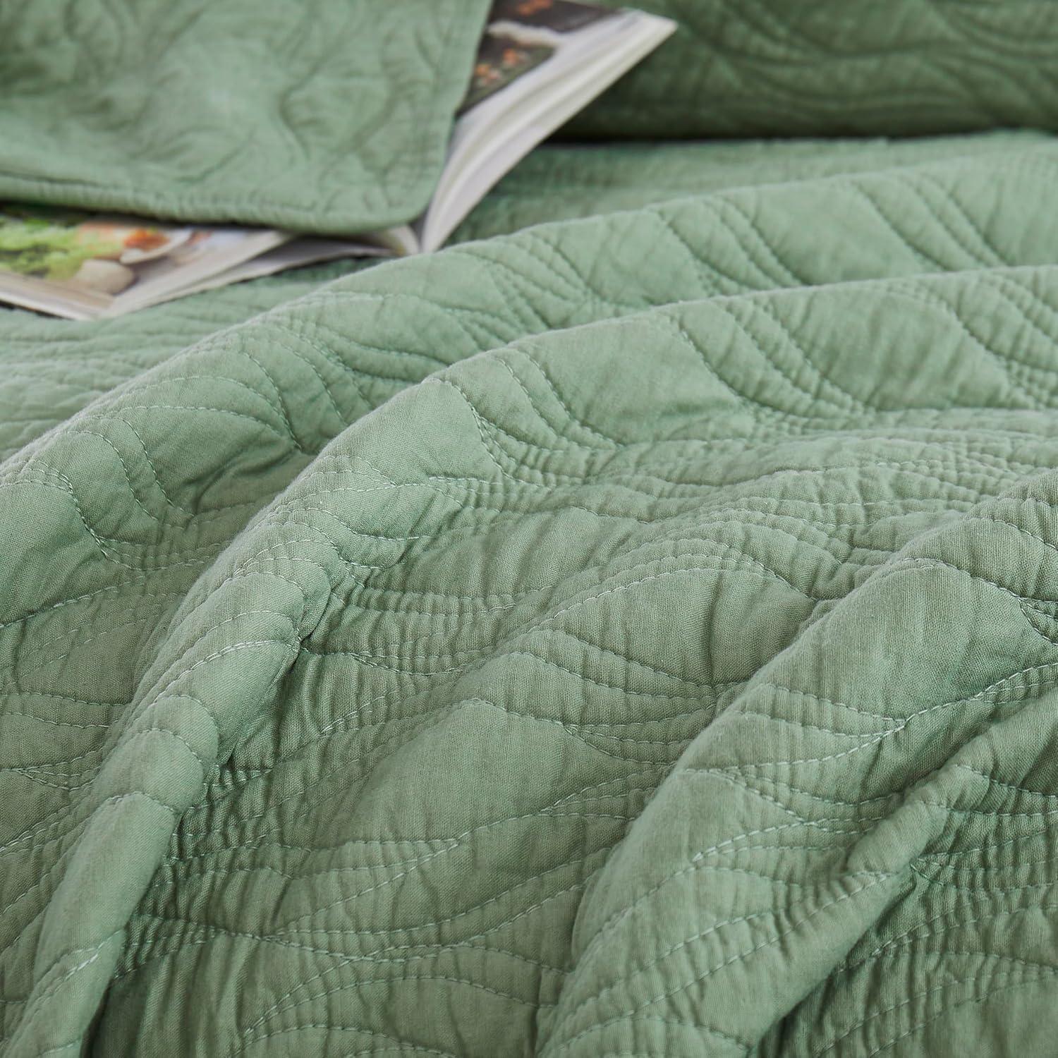 palassio Green 100% Cotton Quilt California Cal King Size Bedding Sets with Pillow Shams,Oversized Lightweight Soft Bedspread Coverlet, Cozy Bed Cover for All Season, 3 Pieces, 118x106 inches