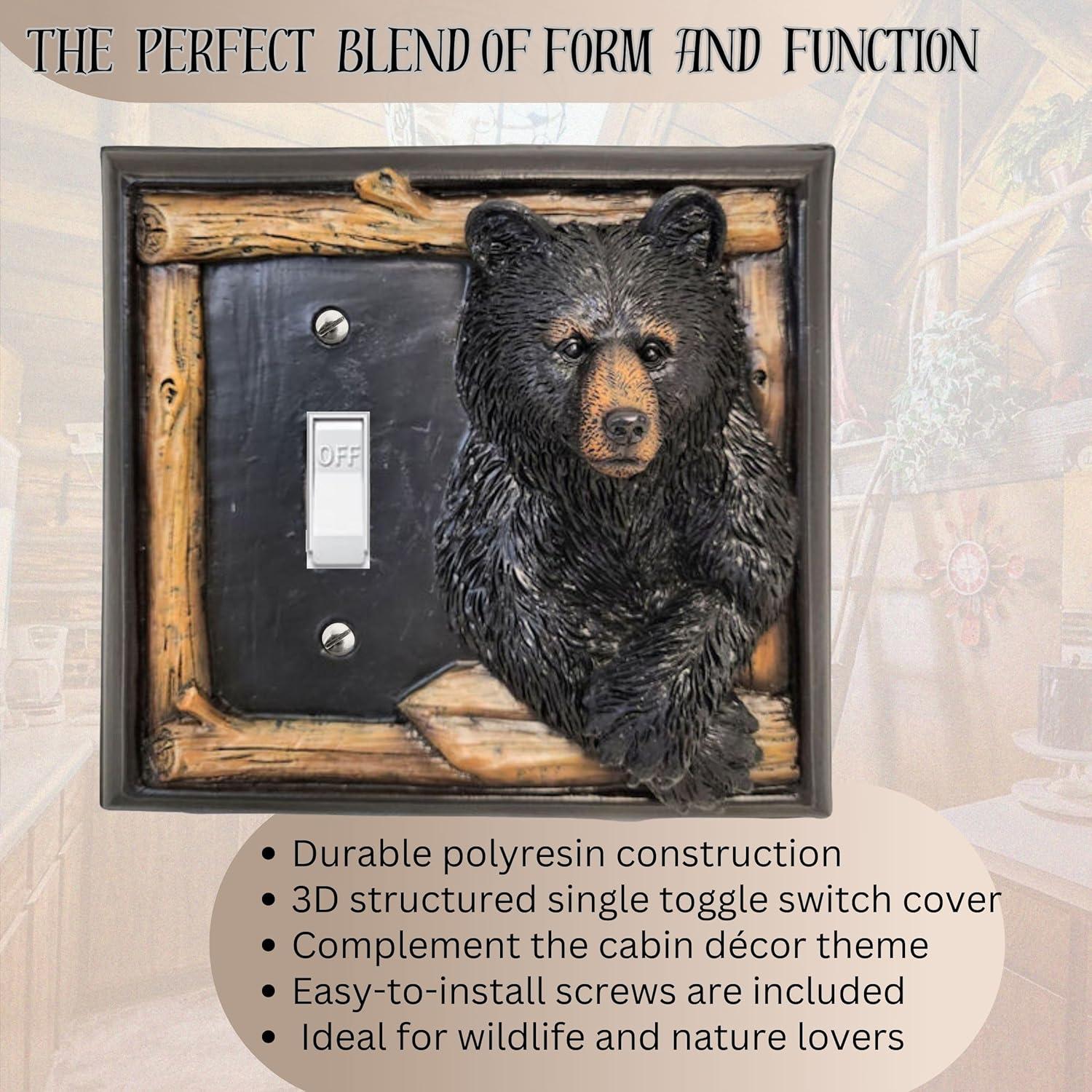 De Leon Collections Decorative Single Light Switch Cover Plate, Standard Size Polyresin, Bear in Window