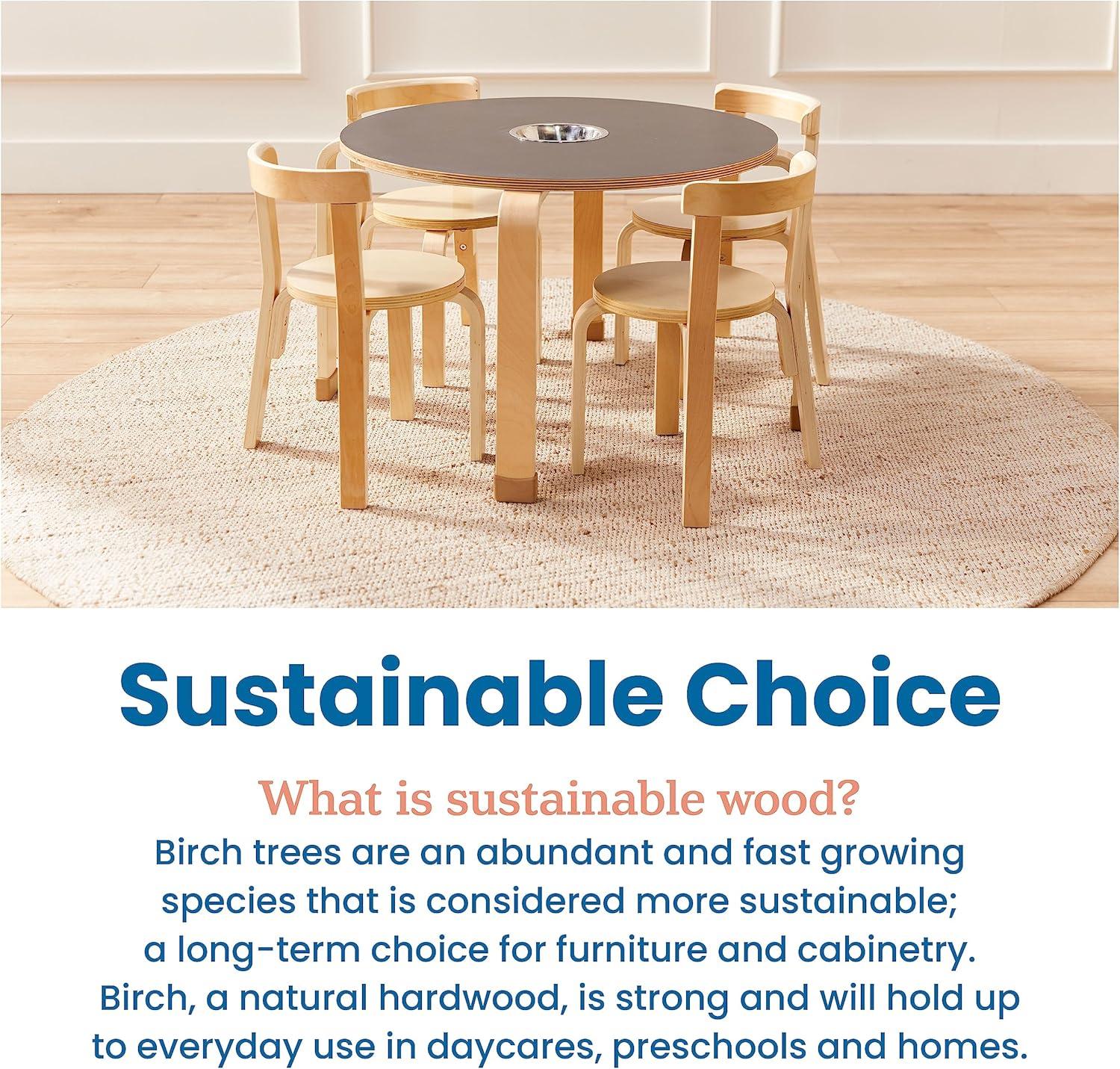 ECR4Kids Bentwood Round Table and Curved Back Chair Set, Kids Furniture, 5-Piece